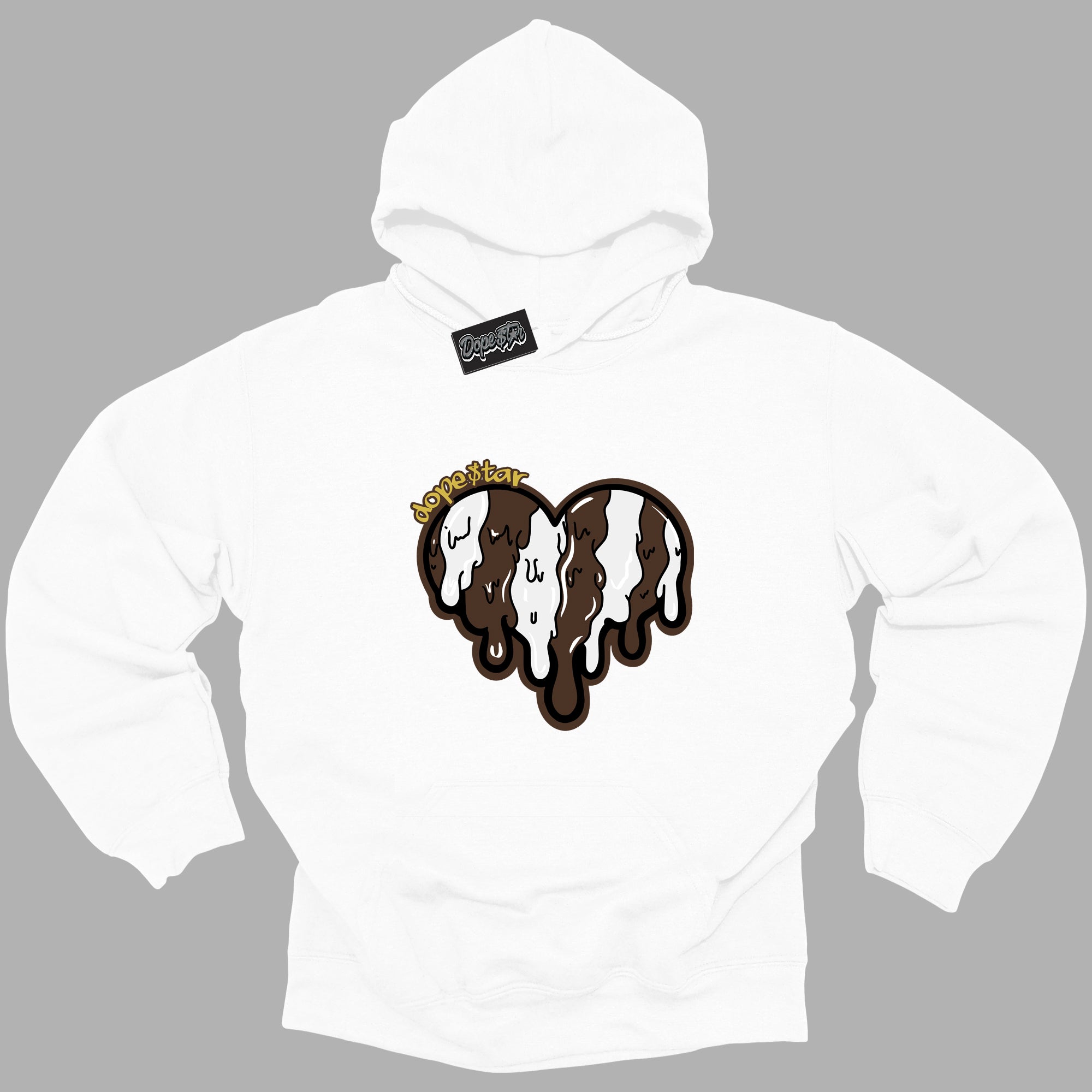 Cool White Graphic DopeStar Hoodie with “ Melting Heart “ print, that perfectly matches Palomino 1s sneakers