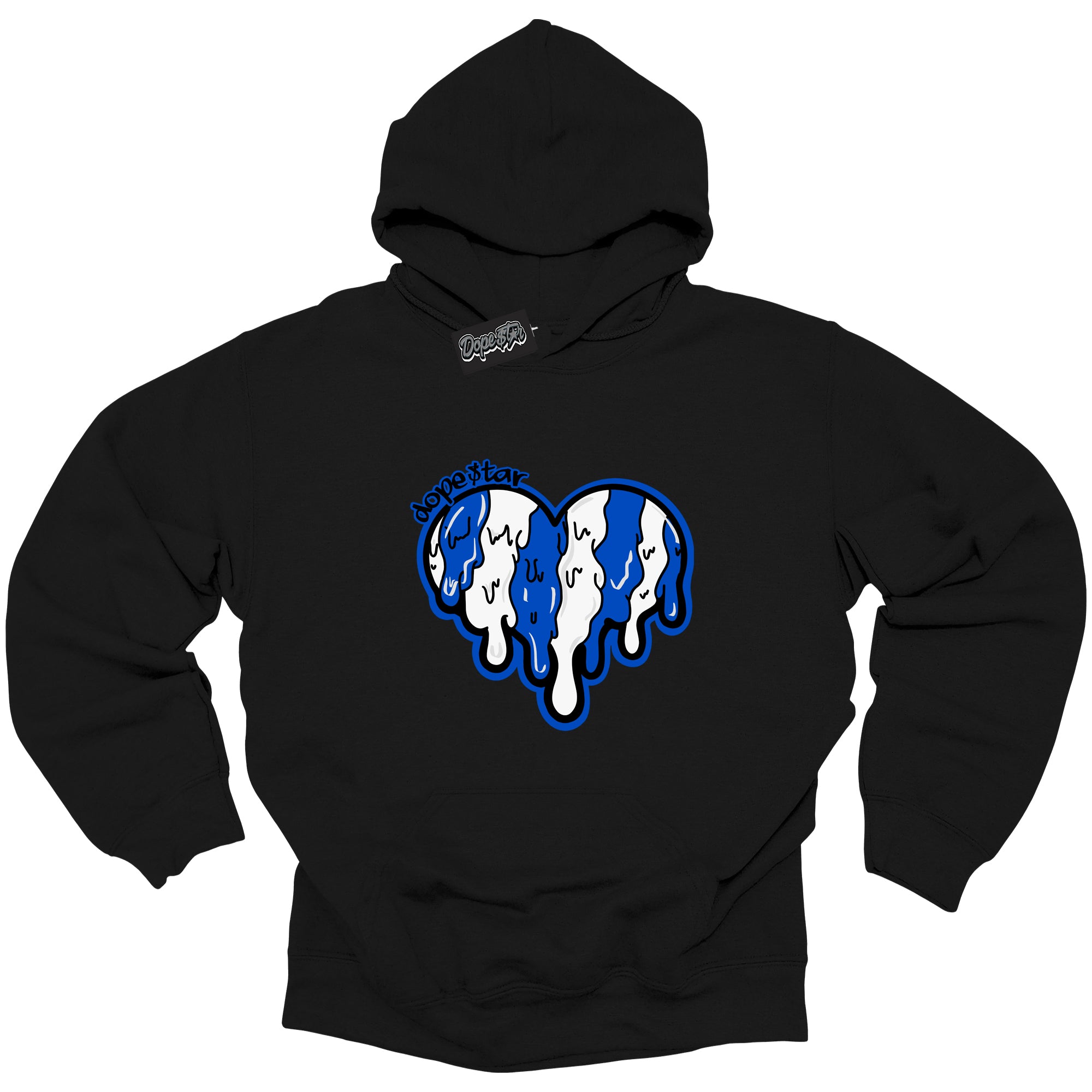 Cool Black Hoodie with “ Melting Heart ”  design that Perfectly Matches  Royal Reimagined 1s Sneakers.