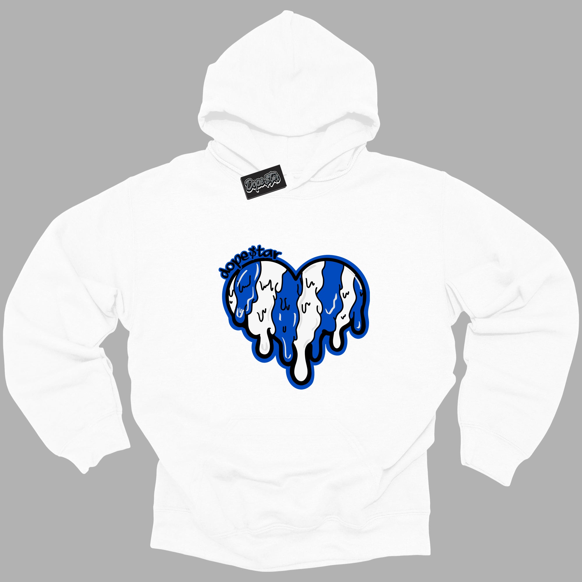 Cool White Hoodie with “ Melting Heart ”  design that Perfectly Matches Royal Reimagined 1s Sneakers.