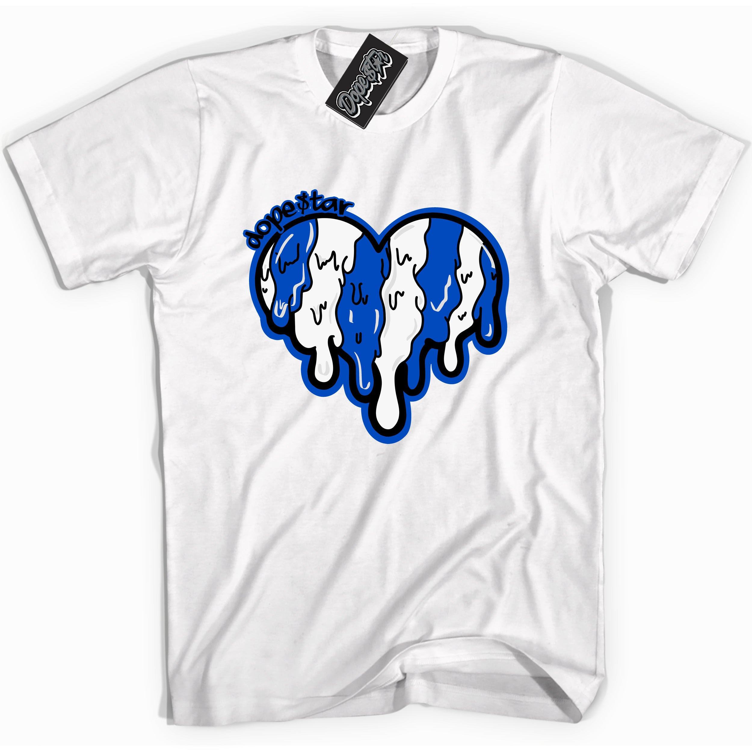Cool White graphic tee with Melting Heart print, that perfectly matches OG Royal Reimagined 1s sneakers 