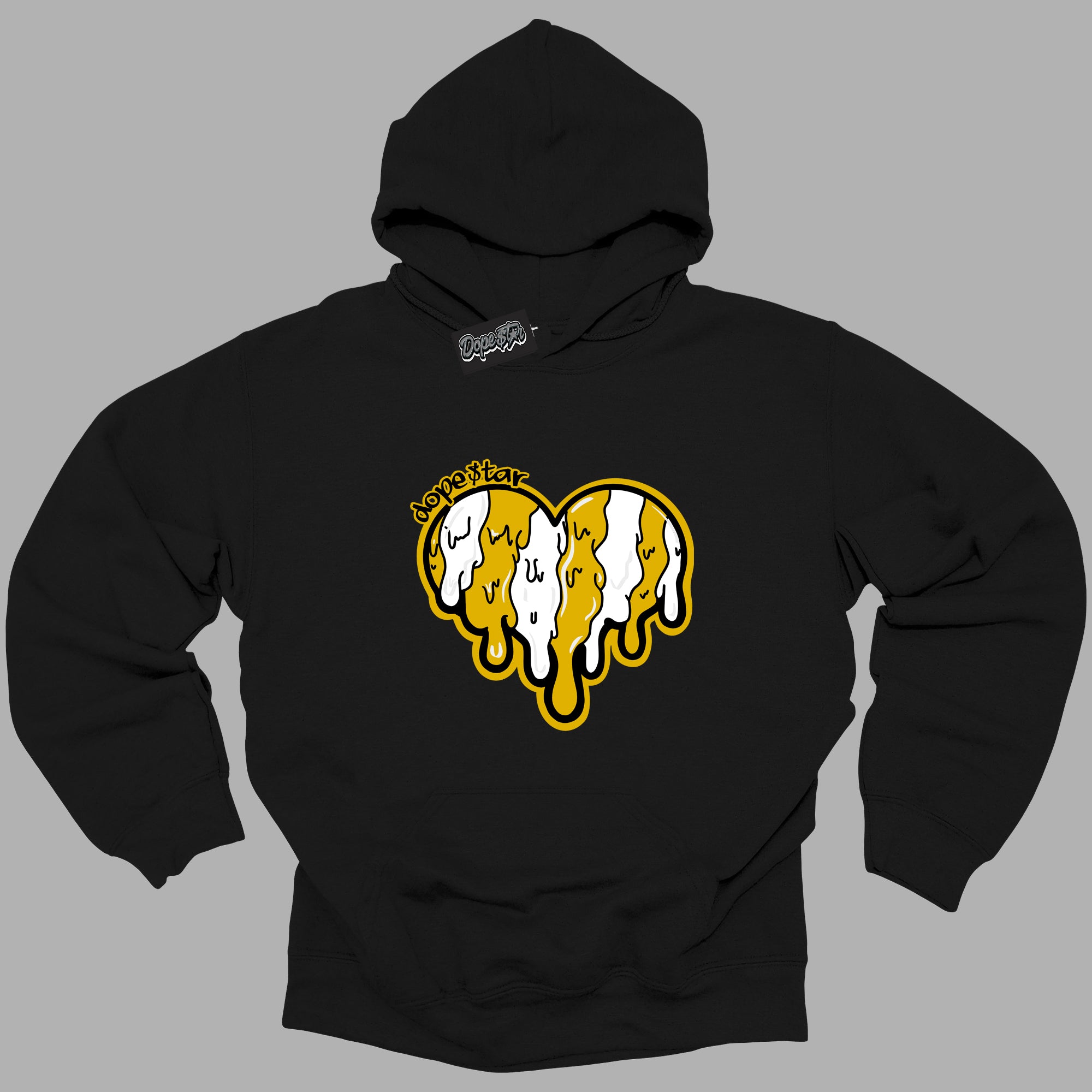 Cool Black Hoodie with “ Melting Heart ”  design that Perfectly Matches Yellow Ochre 6s Sneakers.