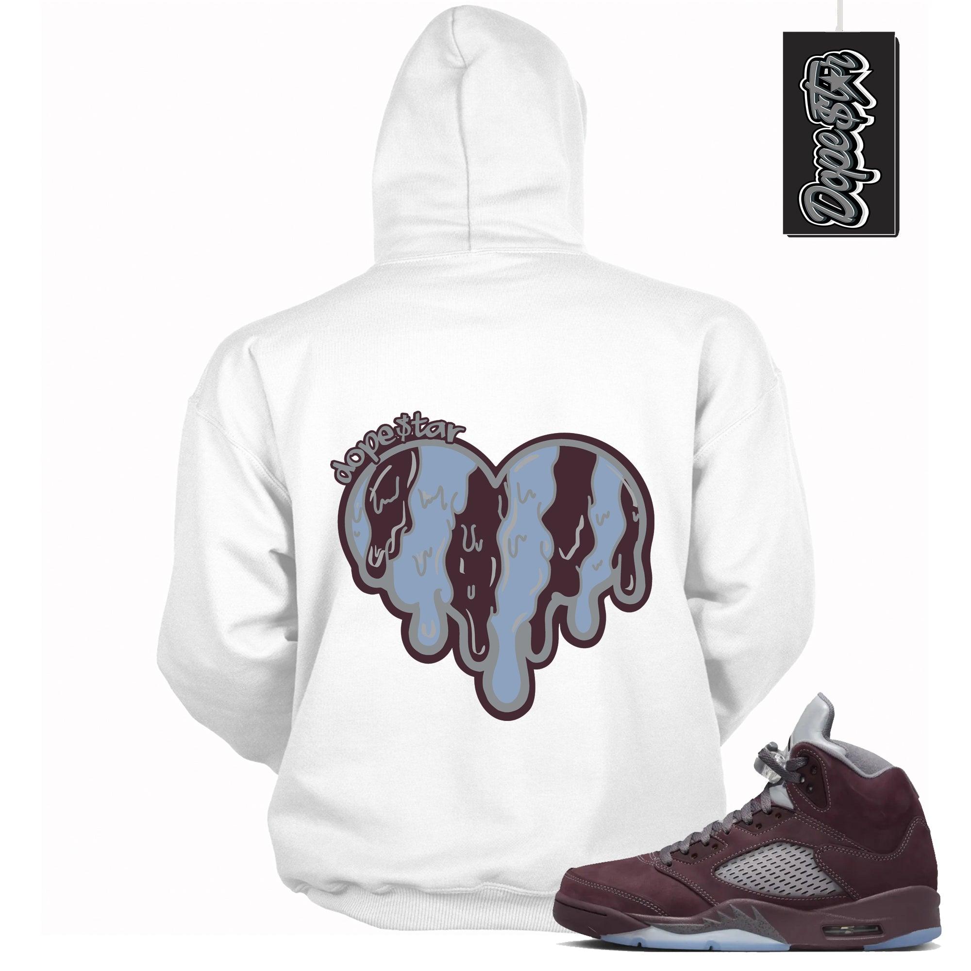 Cool White Graphic Hoodie with “ Melting Heart “ print, that perfectly matches Air Jordan 5 Burgundy 2023 sneakers