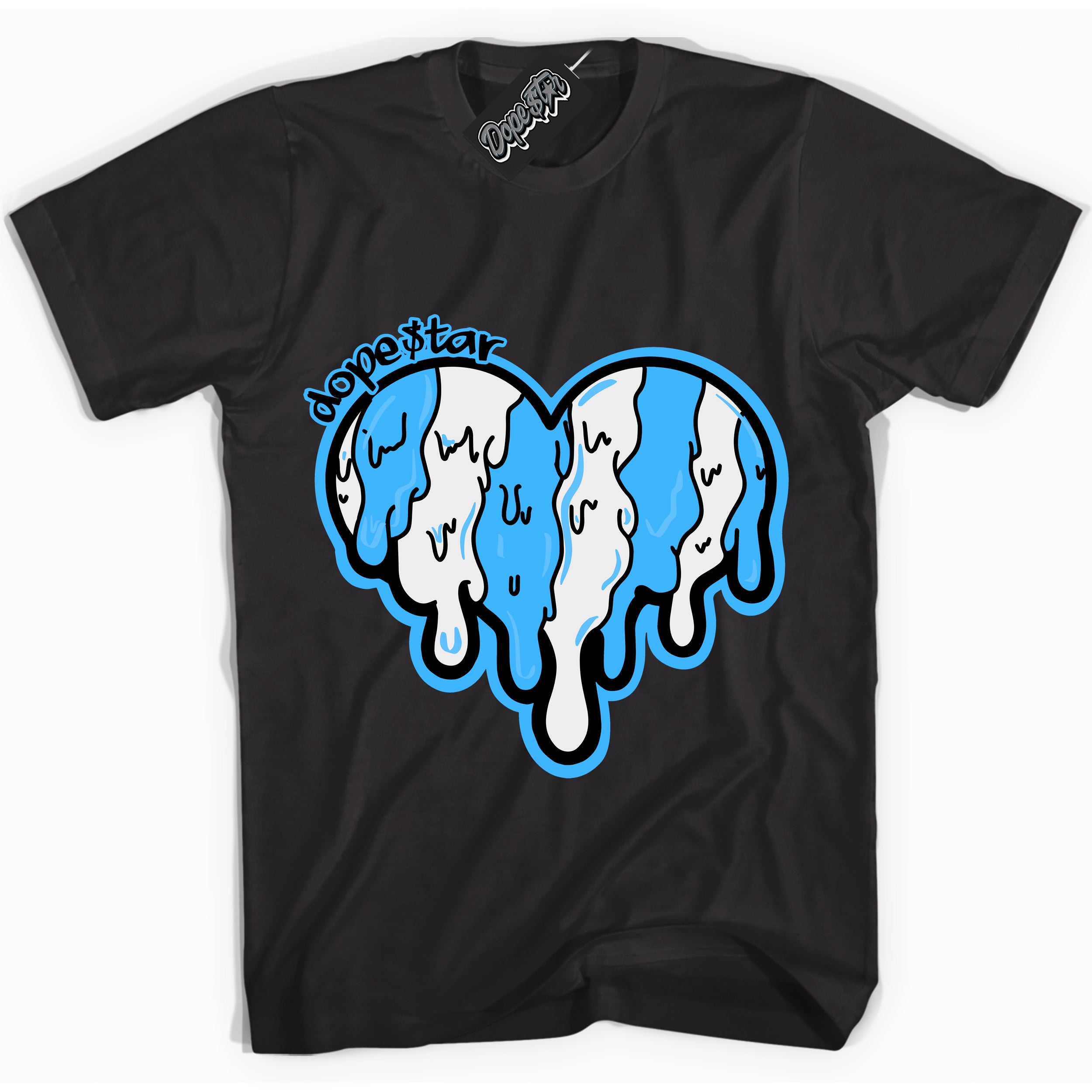 Cool Black graphic tee with “ Melting Heart ” design, that perfectly matches Powder Blue 9s sneakers 