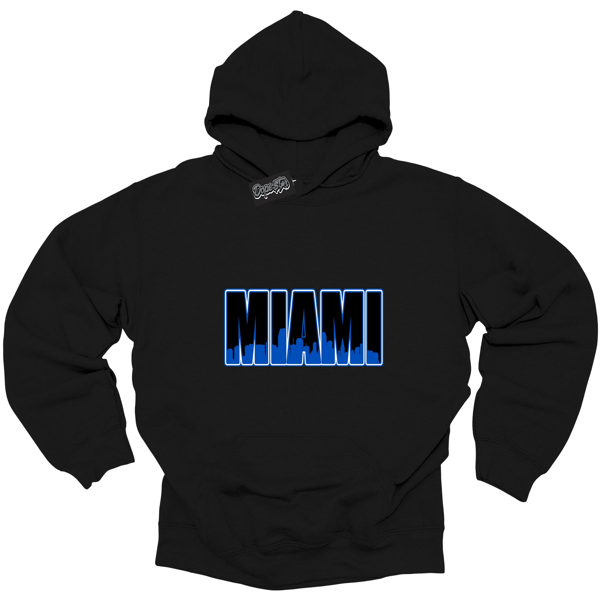 Cool Black Hoodie with “ Miami ”  design that Perfectly Matches  Royal Reimagined 1s Sneakers.