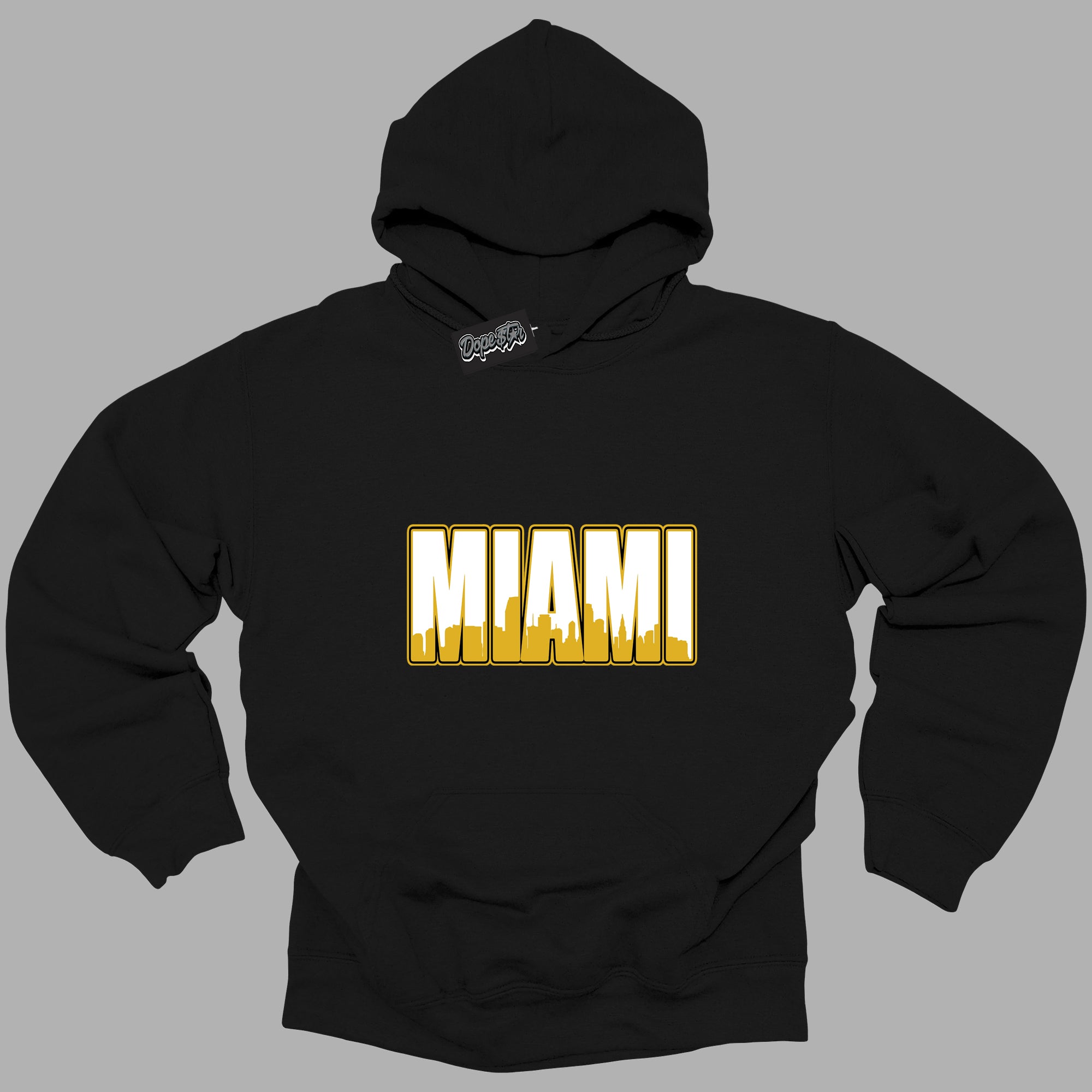 Cool Black Hoodie with “ Miami ”  design that Perfectly Matches Yellow Ochre 6s Sneakers.