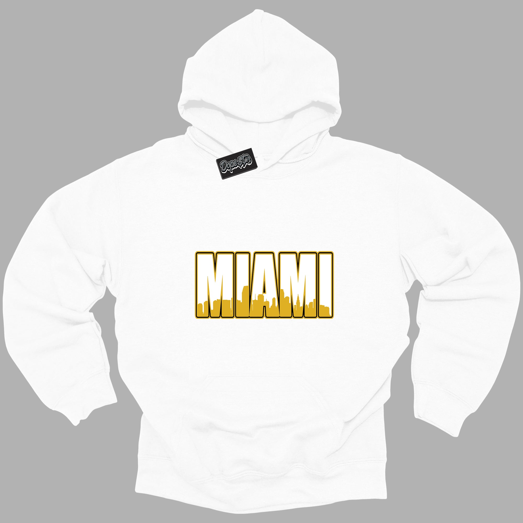 Cool White Hoodie with “ Miami ”  design that Perfectly Matches Yellow Ochre 6s Sneakers.