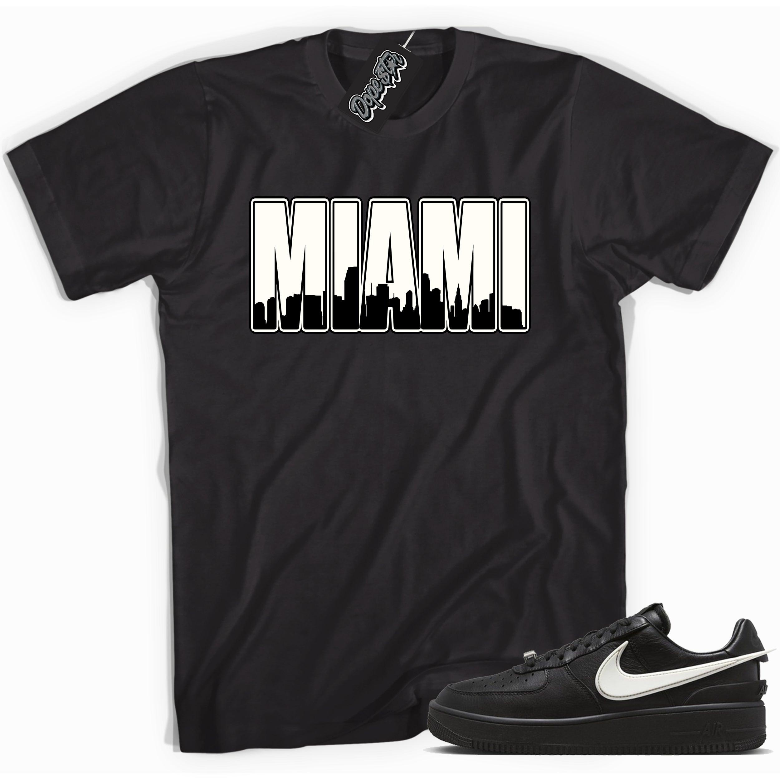 Cool black graphic tee with 'miami' print, that perfectly matches Nike Air Force 1 Low SP Ambush Phantom sneakers.