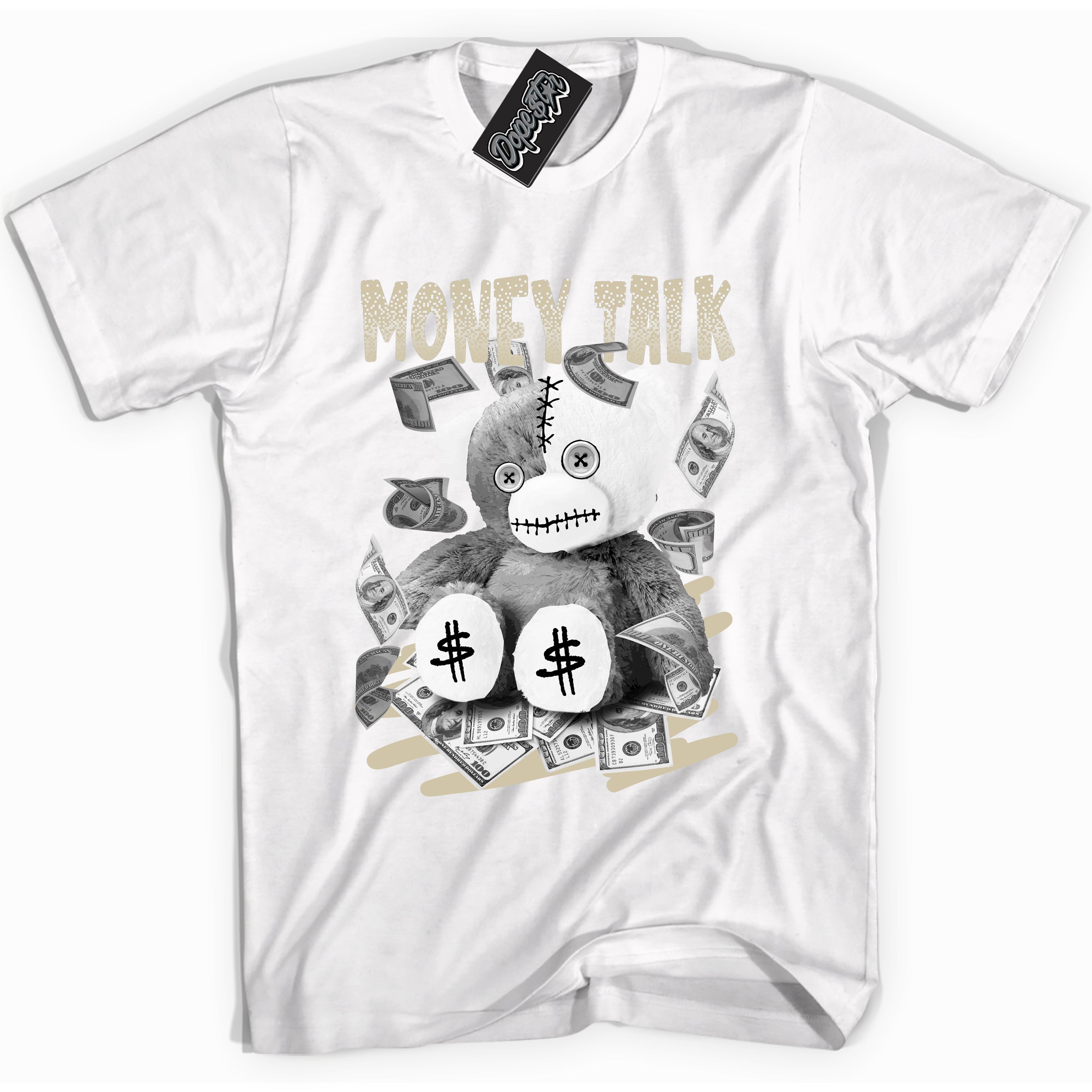 Cool White Shirt with “ Money Talk Bear” design that perfectly matches Gratitude 11s Sneakers.