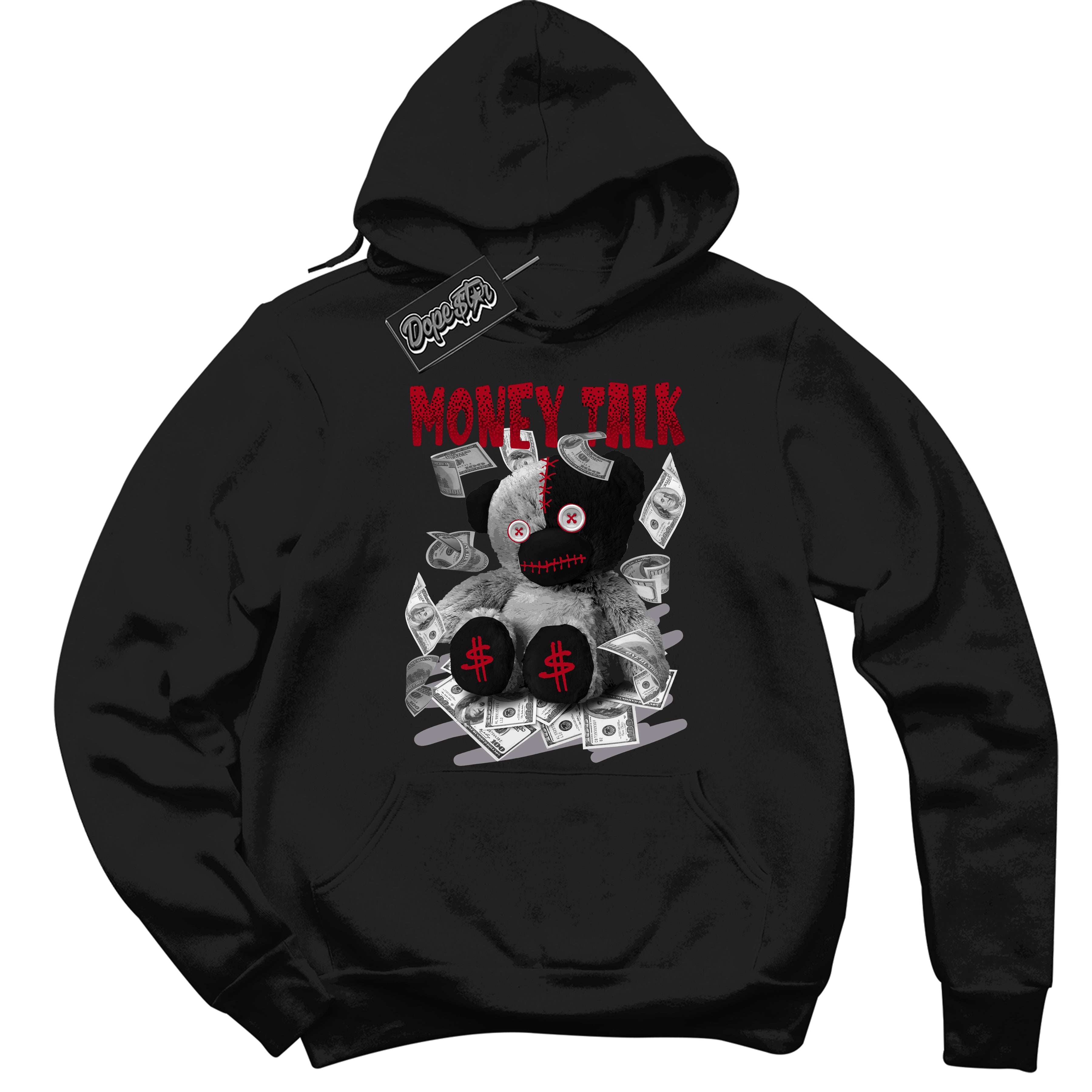 Cool Black Hoodie with “ Money Talk Bear ”  design that Perfectly Matches  Bred Reimagined 4s Jordans.