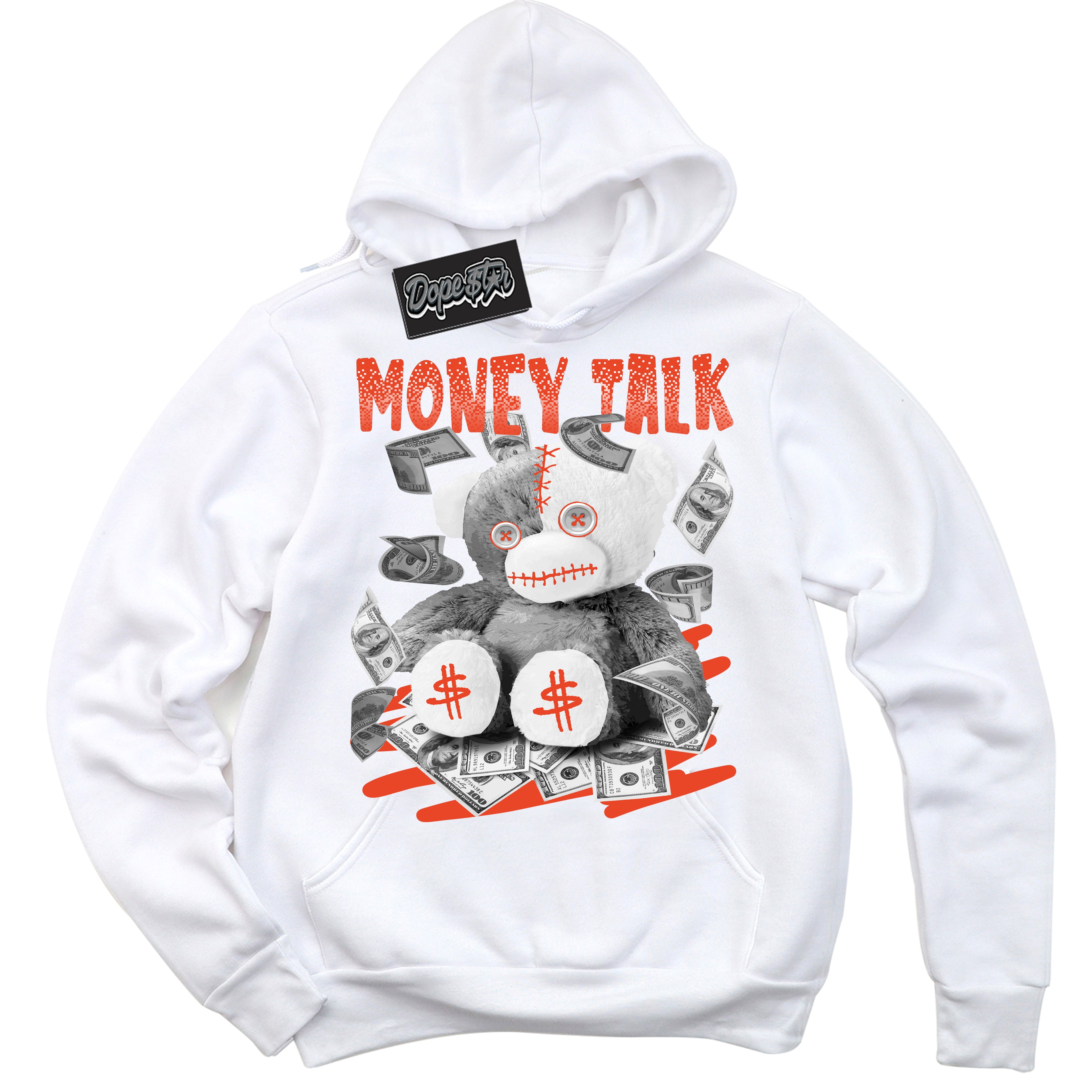 Nike Dunk Low Retro Cosmic Clay 'Money Talk Bear' Hoodie - White Streetwear Mockup | Sneakerhead Sweatshirt Matching Nike Dunk Low Retro Cosmic Clay | Limited Edition Urban Streetwear for Sneaker Matching OOTD | Outfits that pair perfectly with your ND Low Retro Cosmic Clay | Sneakerhead Fashion Must-Have Apparel for Men and Women.