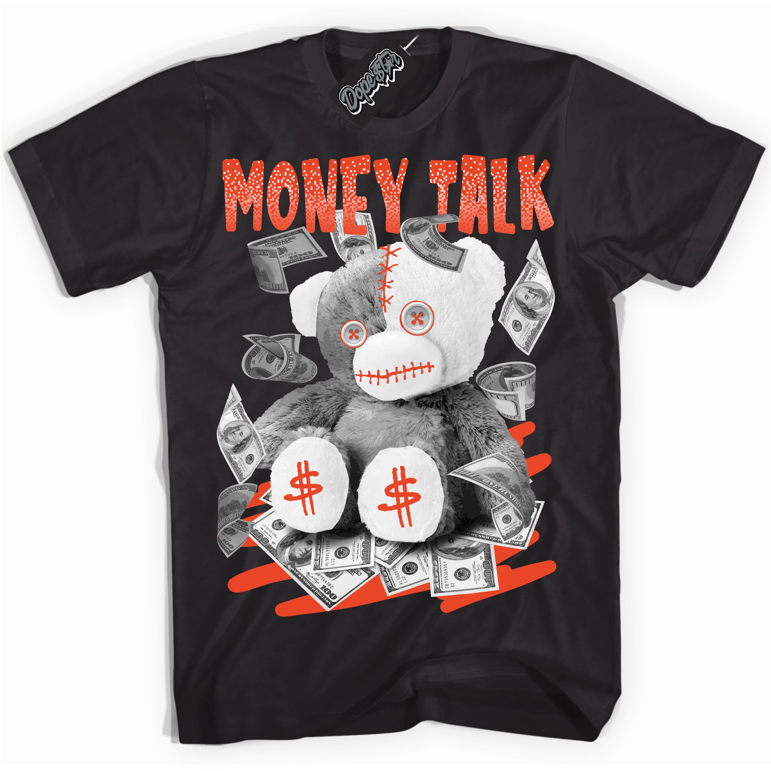 Nike Dunk Low Retro Cosmic Clay 'Money Talk Bear' Shirt - Black Streetwear Mockup | Sneakerhead T-Shirt Matching Nike Dunk Low Retro Cosmic Clay | Limited Edition Urban Streetwear for Sneaker Matching OOTD | Outfits that pair perfectly with your ND Low Retro Cosmic Clay | Sneakerhead Fashion Must-Have Apparel for Men and Women