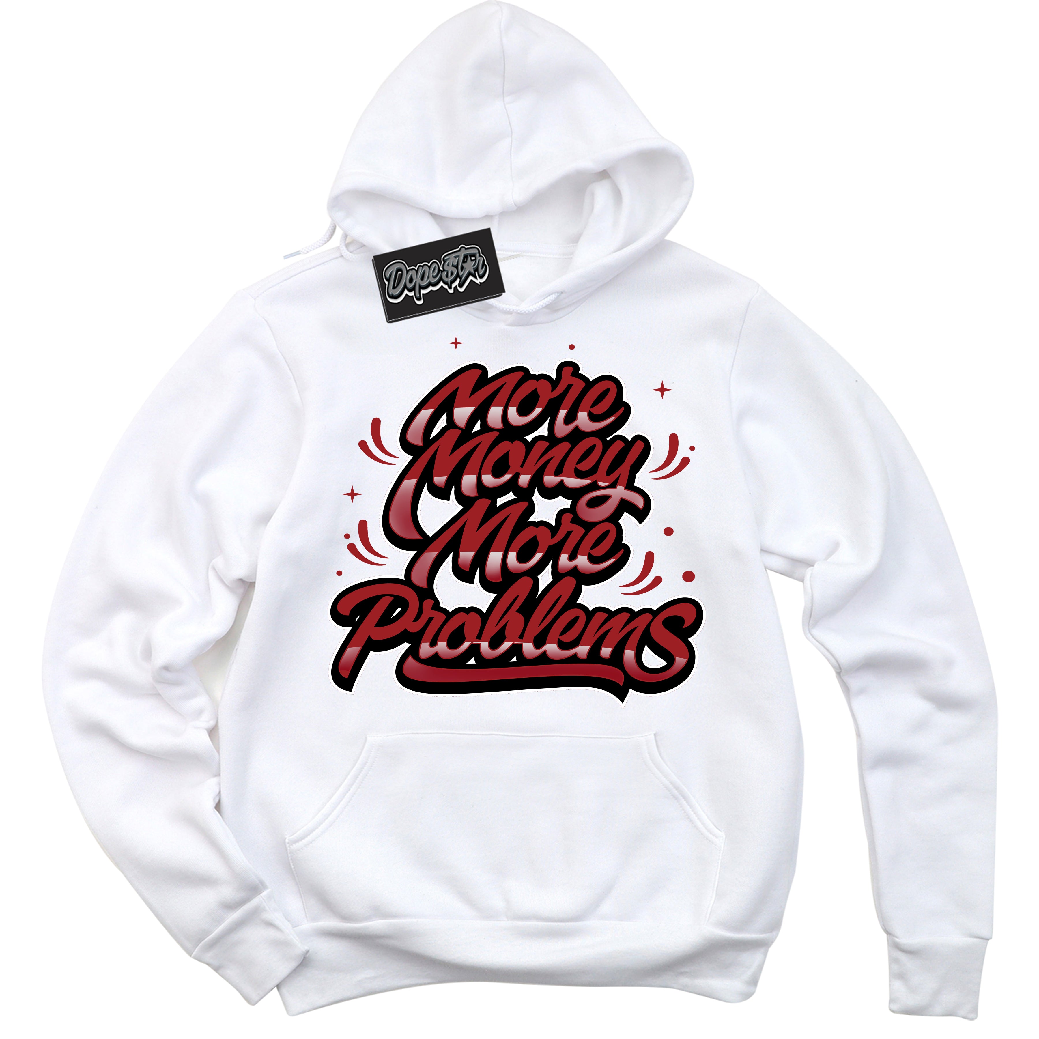 Cool White Hoodie With “ More Money More Problems “  Design That Perfectly Matches Lost And Found 1s Sneakers.