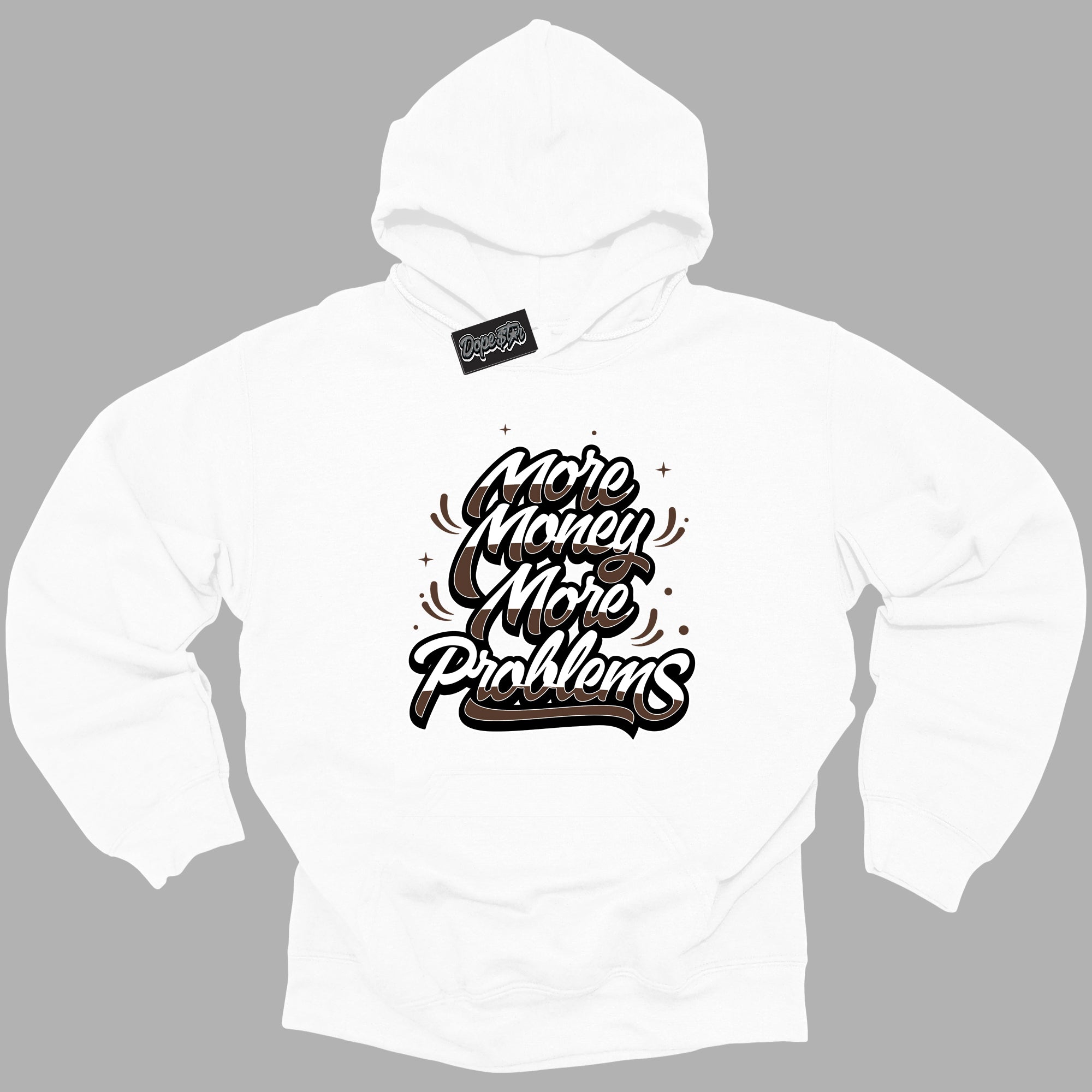 Cool White Graphic DopeStar Hoodie with “ More Money More Problems “ print, that perfectly matches Palomino 1s sneakers
