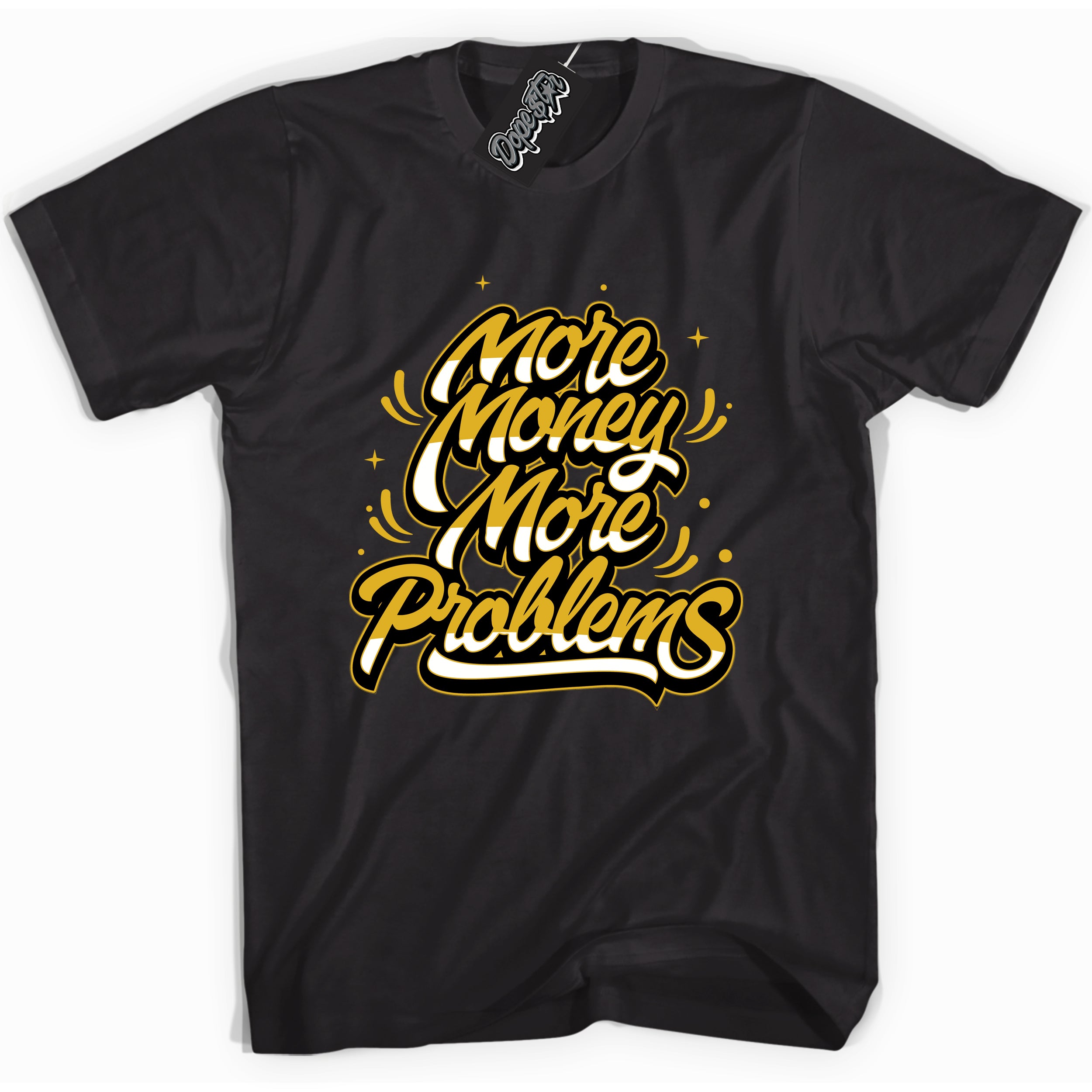 Cool Black Shirt With More Money More Problems design That Perfectly Matches AIR JORDAN 6 RETRO YELLOW OCHRE Sneakers.
