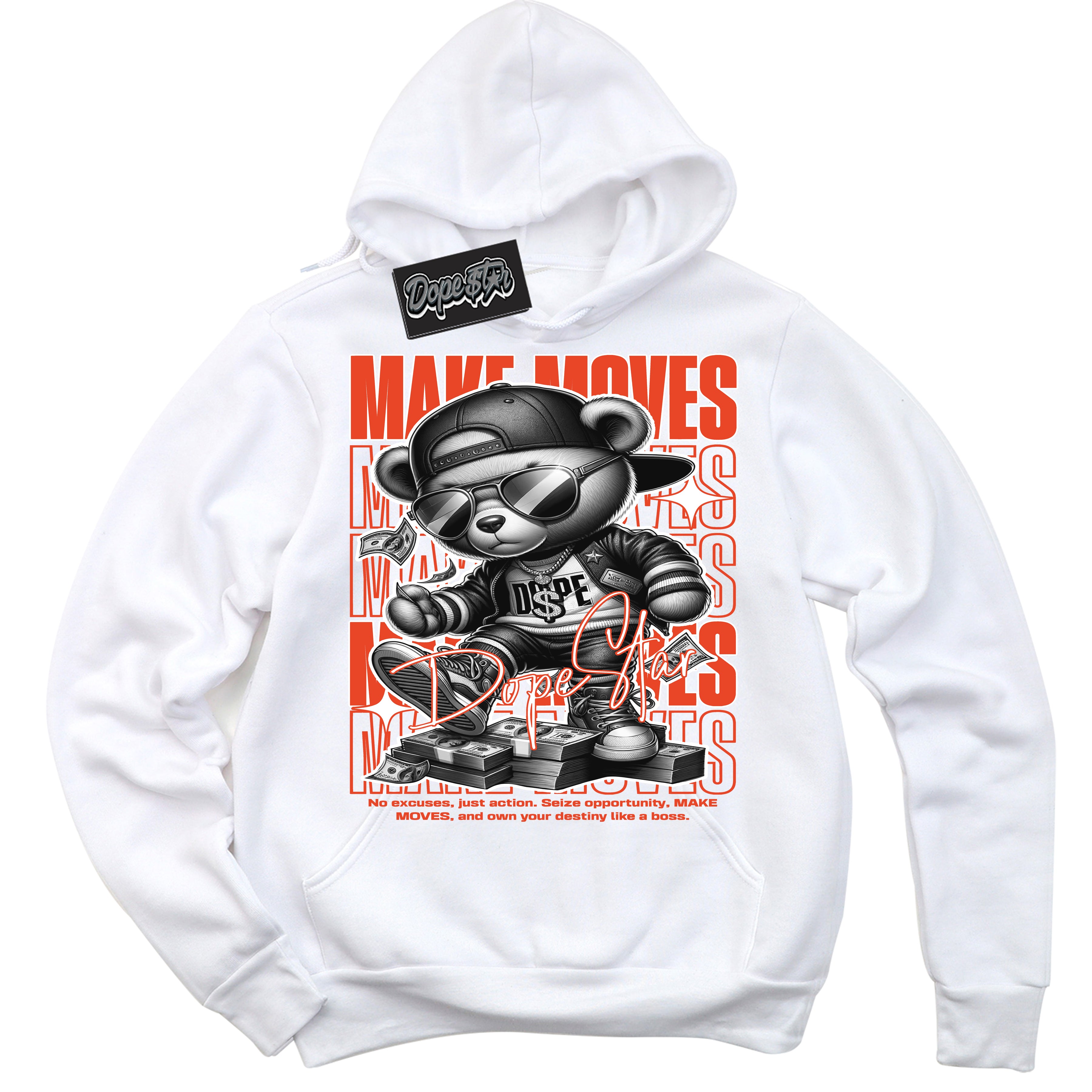 Nike Dunk Low Retro Cosmic Clay 'Make Moves' Hoodie - White Streetwear Mockup | Sneakerhead Sweatshirt Matching Nike Dunk Low Retro Cosmic Clay | Limited Edition Urban Streetwear for Sneaker Matching OOTD | Outfits that pair perfectly with your ND Low Retro Cosmic Clay | Sneakerhead Fashion Must-Have Apparel for Men and Women.