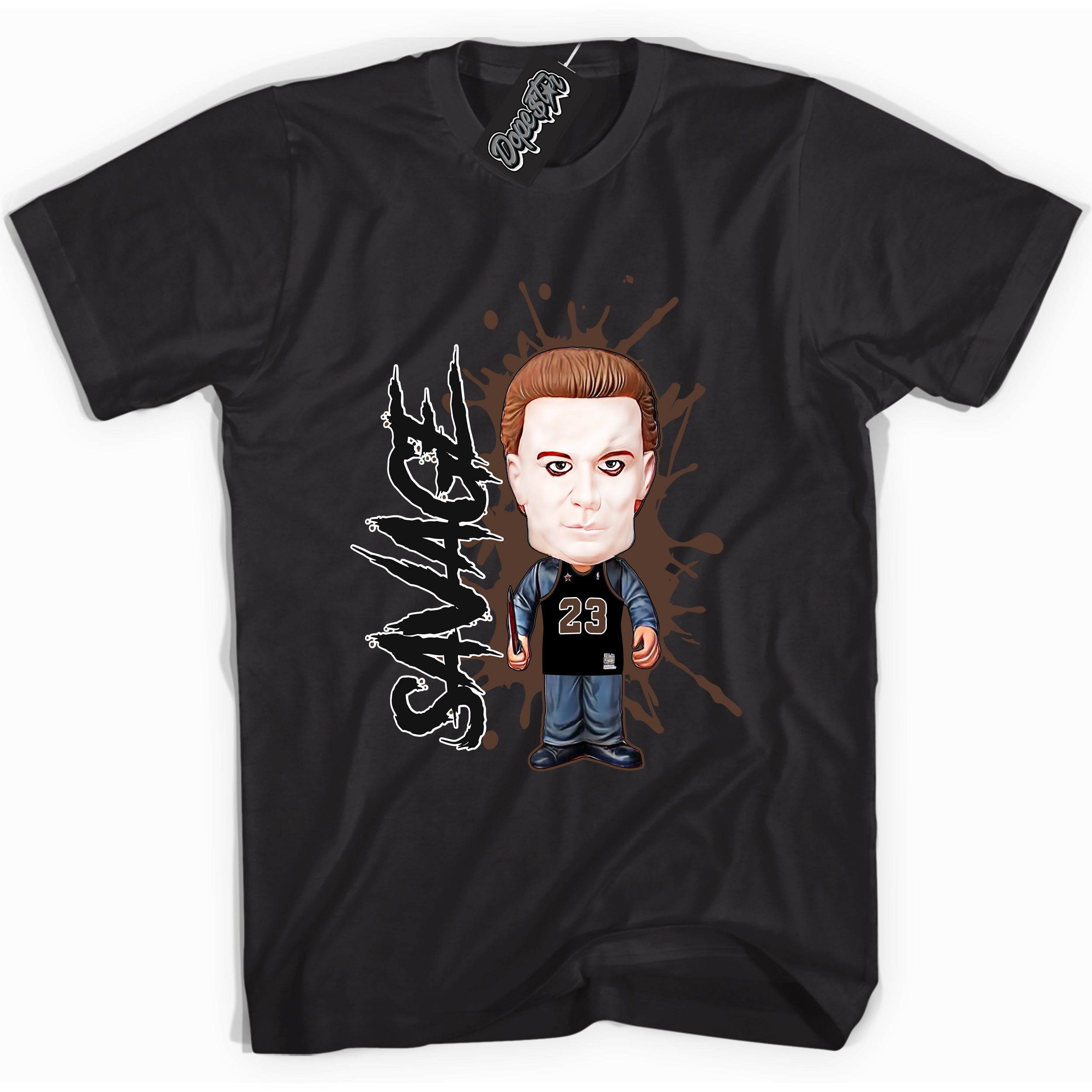 Cool Black graphic tee with “ Michael Myers Savage ” design, that perfectly matches Palomino 1s sneakers 