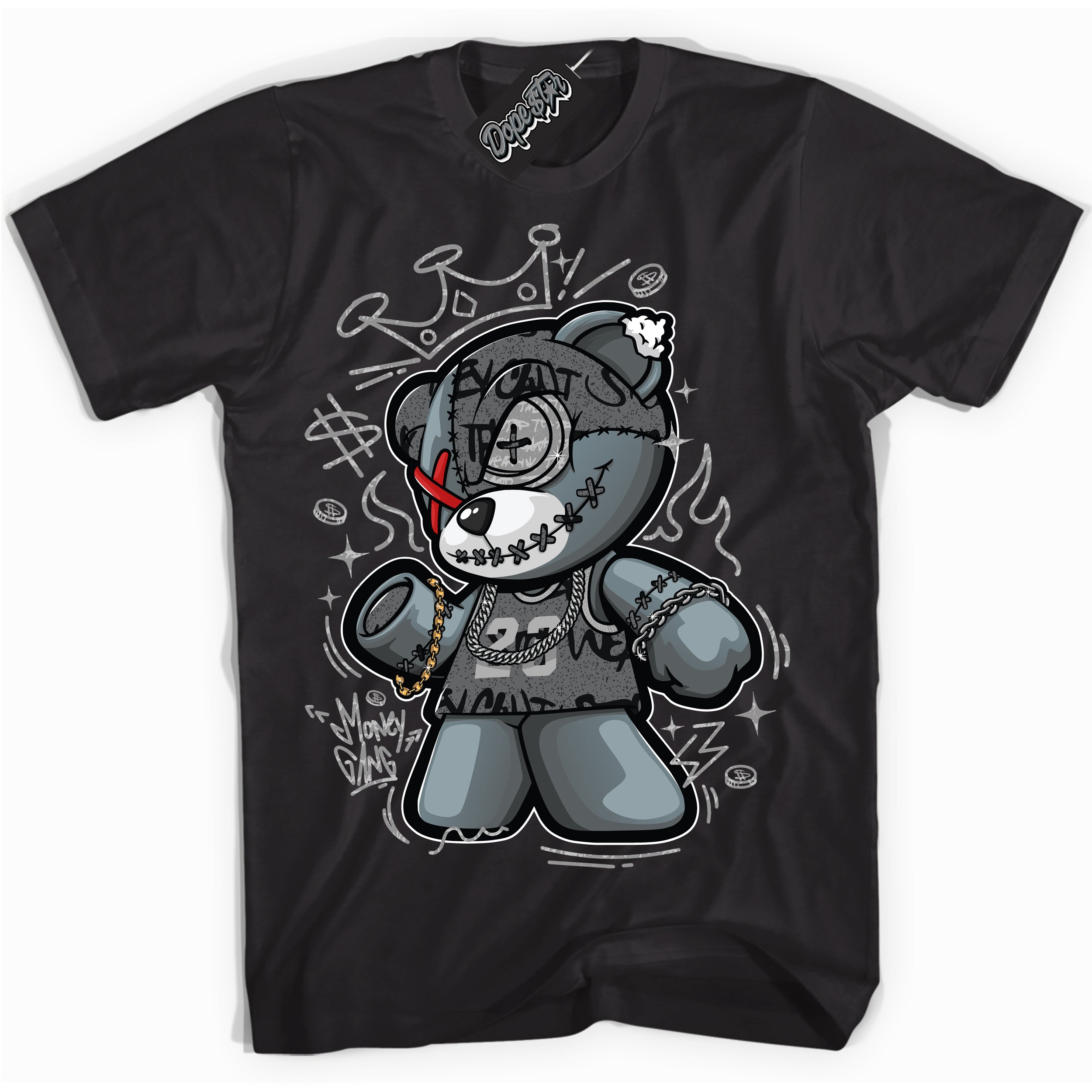 Cool Black Shirt with “ Money Gang Bear ” design that perfectly matches Rebellionaire 1s Sneakers.