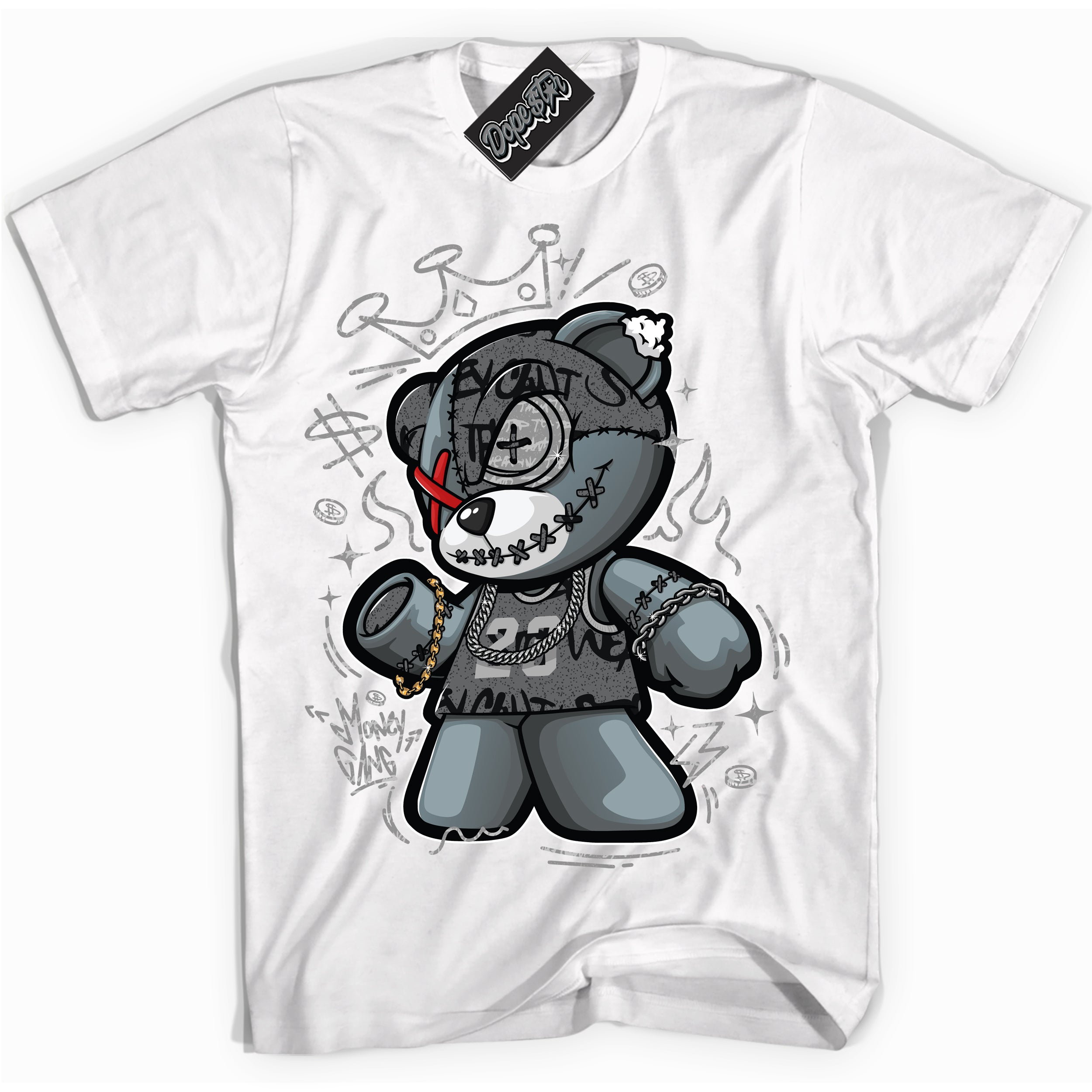 Cool White Shirt with “ Money Gang Bear ” design that perfectly matches Rebellionaire 1s Sneakers.