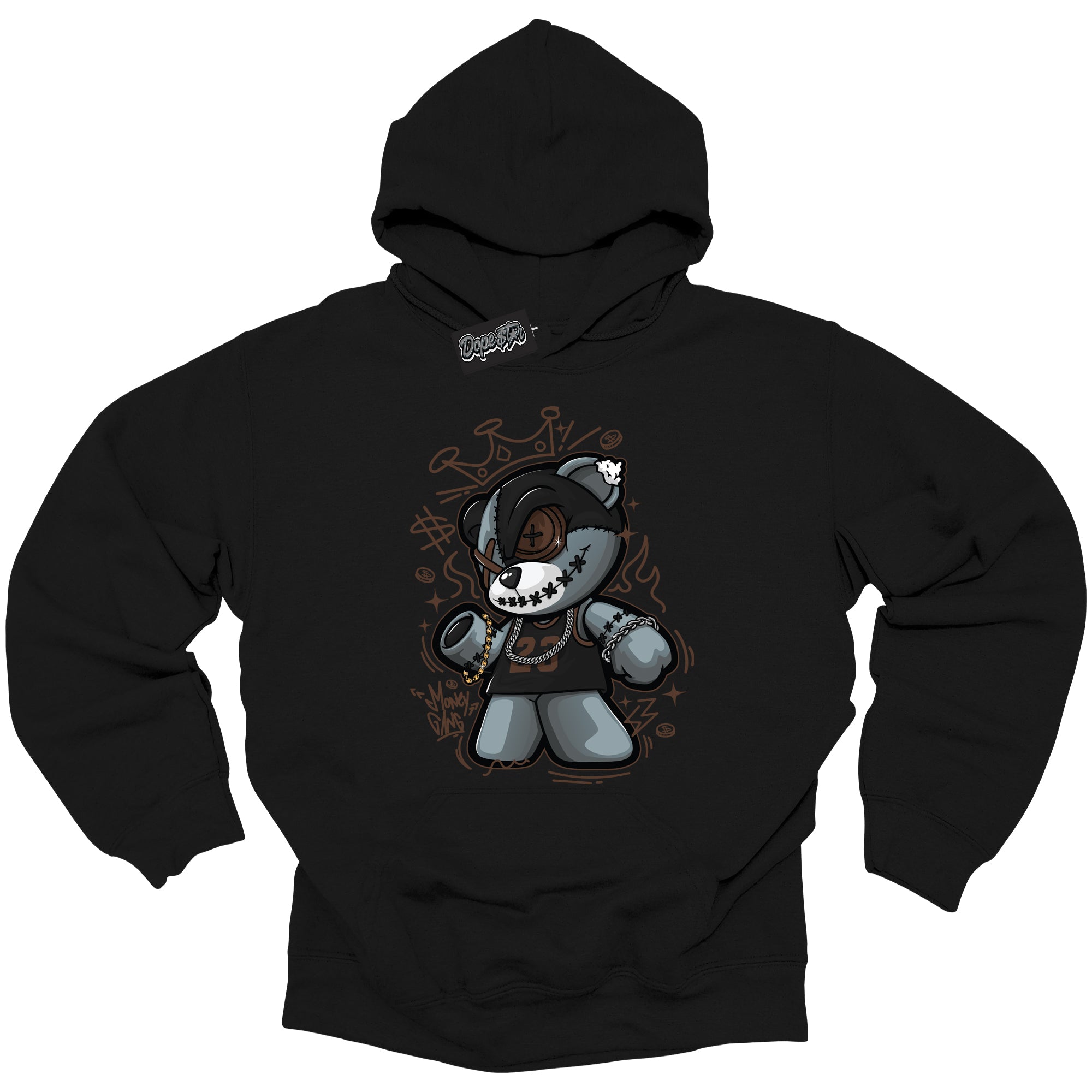 Cool Black Graphic Dope`Star Hoodie with “ Money Gang Bear “ print, that perfectly matches Palomino 1s sneakers