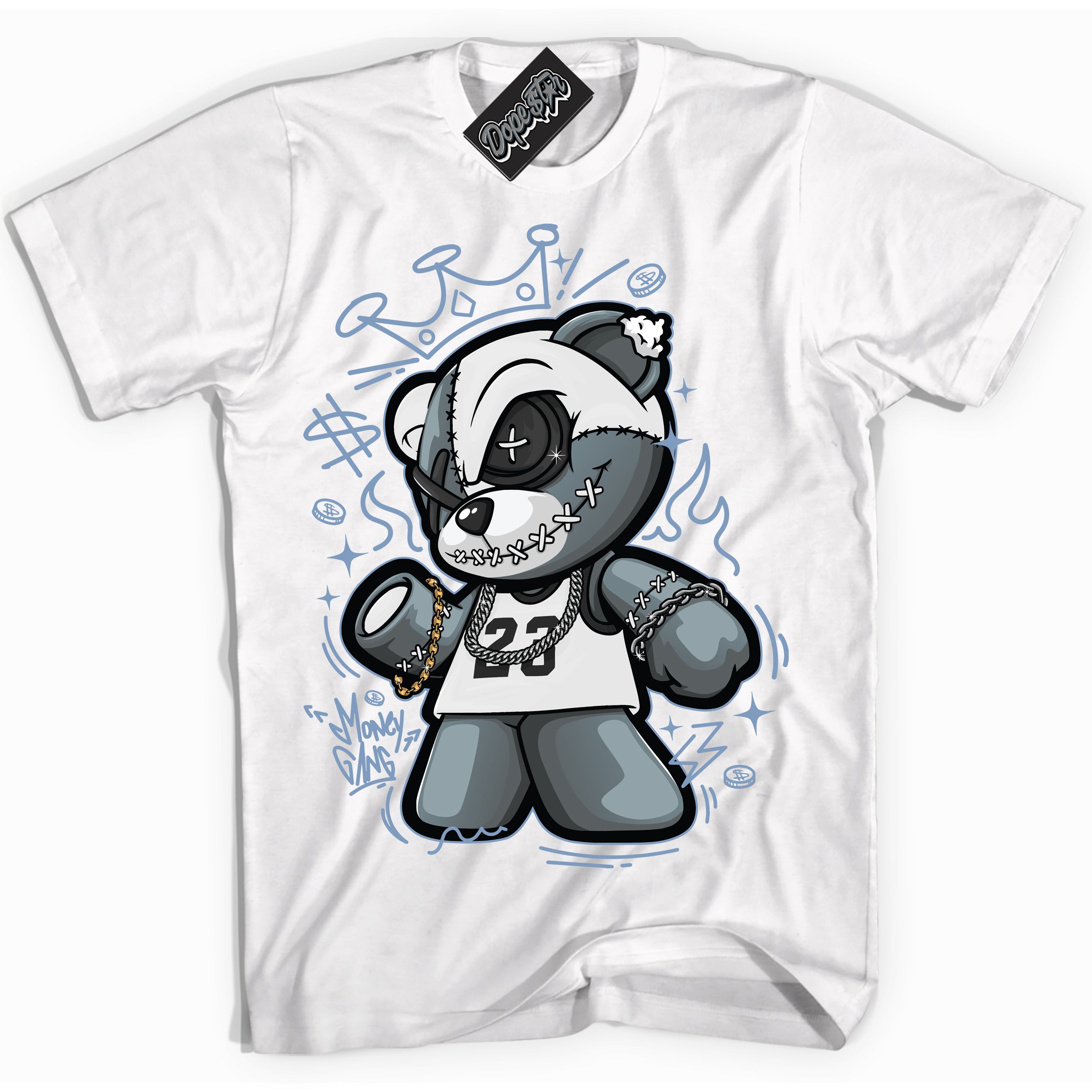 Cool White Shirt with “ Money Gang Bear” design that perfectly matches Reverse Oreo 6s Sneakers.