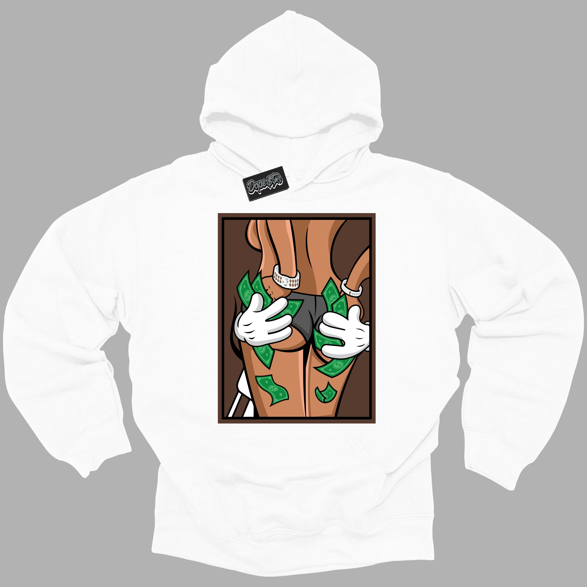 Cool White Graphic DopeStar Hoodie with “ Money Hands “ print, that perfectly matches Palomino 1s sneakers