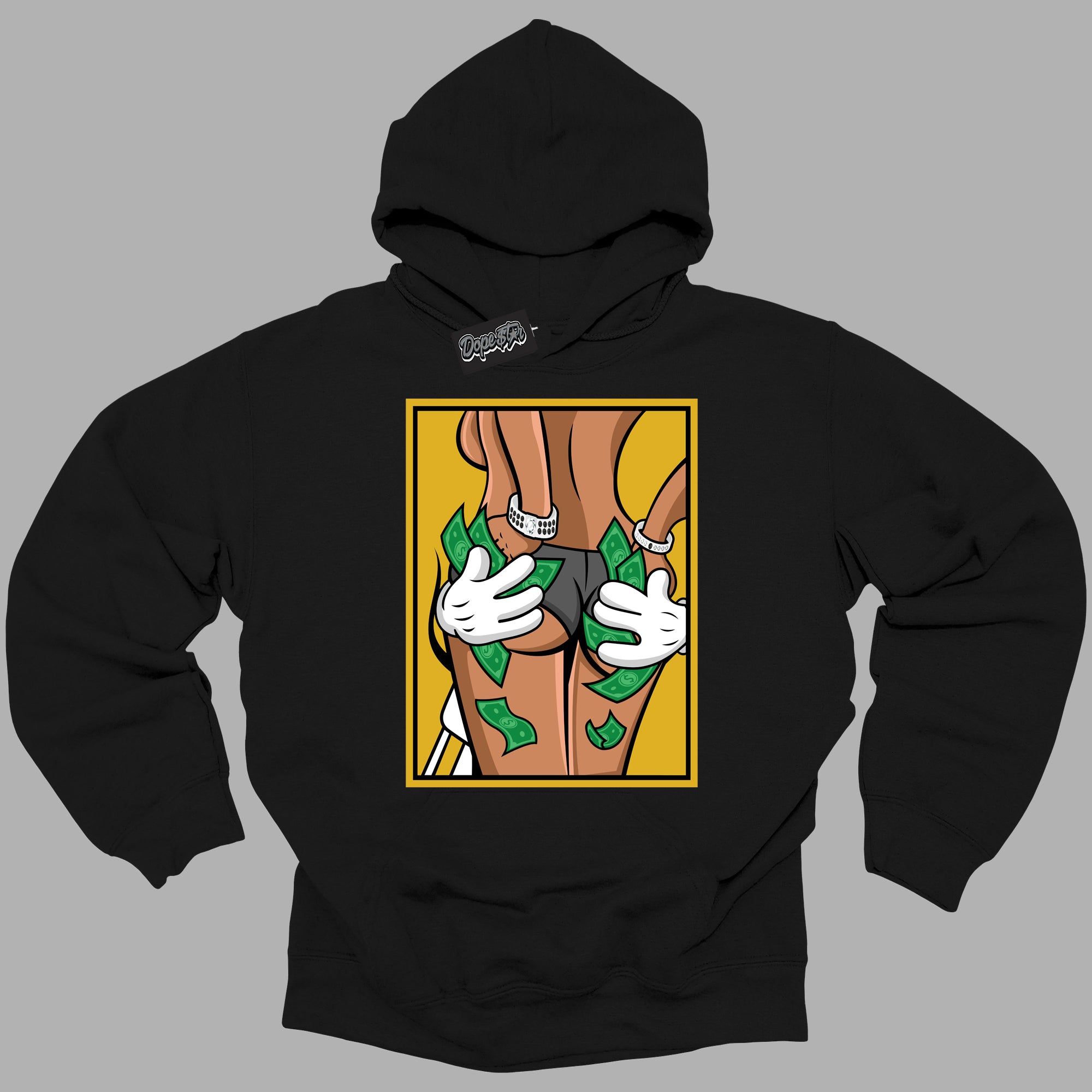 Cool Black Hoodie with “ Money Hands ”  design that Perfectly Matches Yellow Ochre 6s Sneakers.