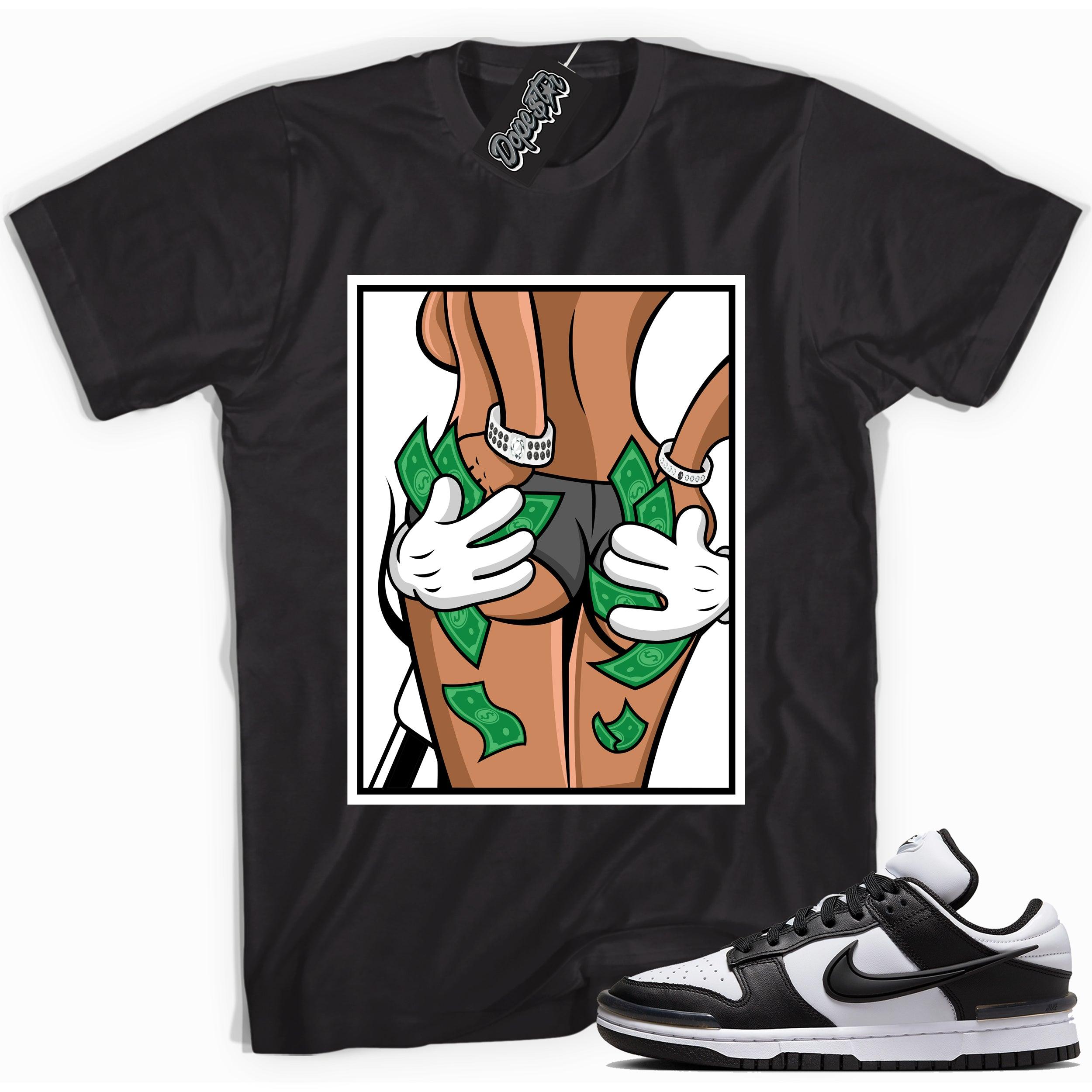 Cool black graphic tee with 'hands full' print, that perfectly matches Nike Dunk Low Twist Panda sneakers.