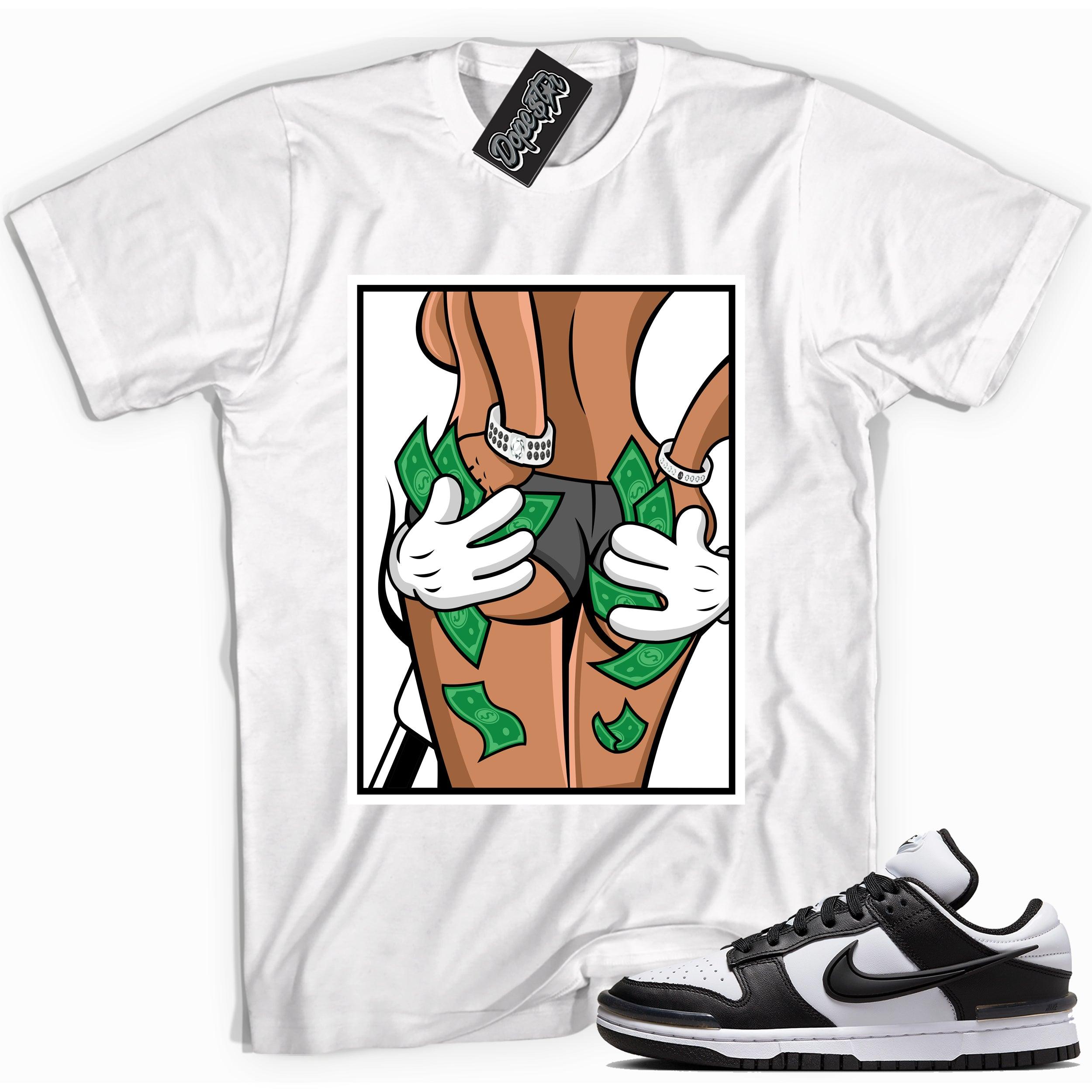 Cool white graphic tee with 'hands full' print, that perfectly matches Nike Dunk Low Twist Panda sneakers.