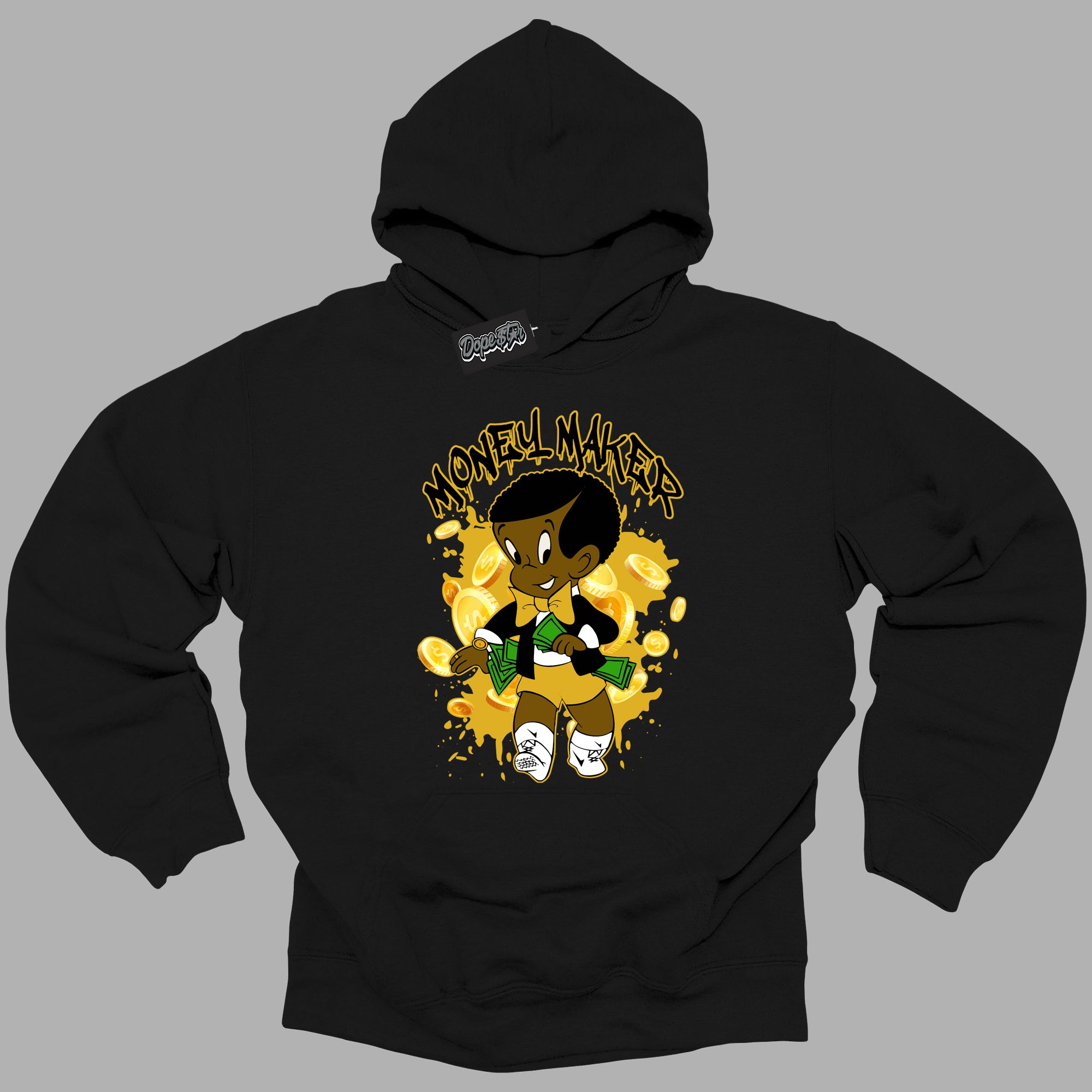 Cool Black Hoodie with “Money Maker ”  design that Perfectly Matches Yellow Ochre 6s Sneakers.