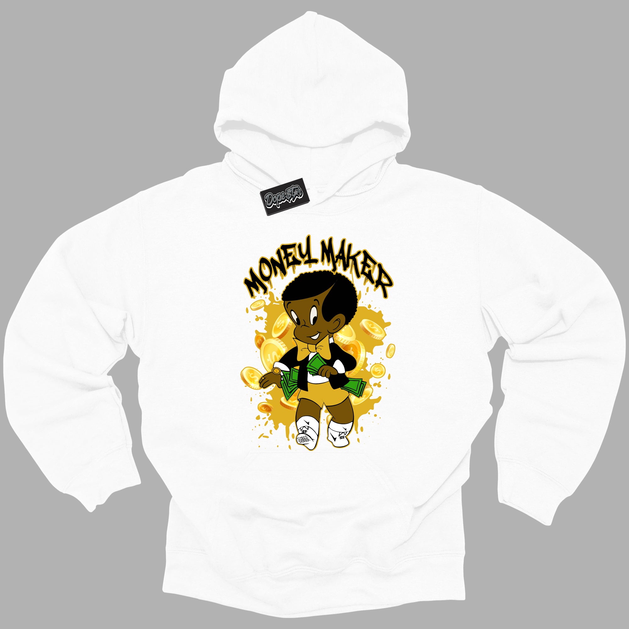 Cool White Hoodie with “Money Maker ”  design that Perfectly Matches Yellow Ochre 6s Sneakers.