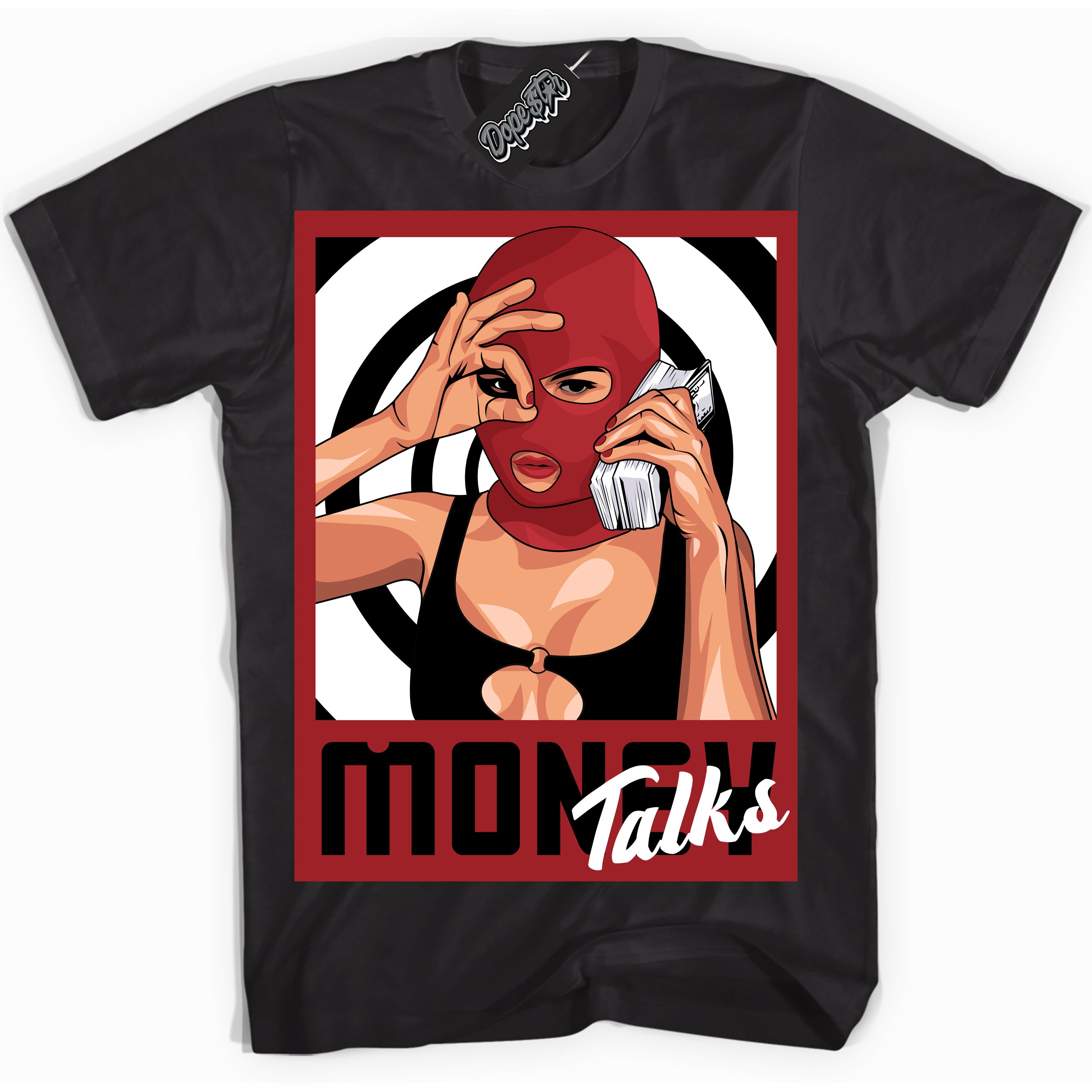Cool Black graphic tee with “ Money Talks ” print, that perfectly matches Lost And Found 1s sneakers 