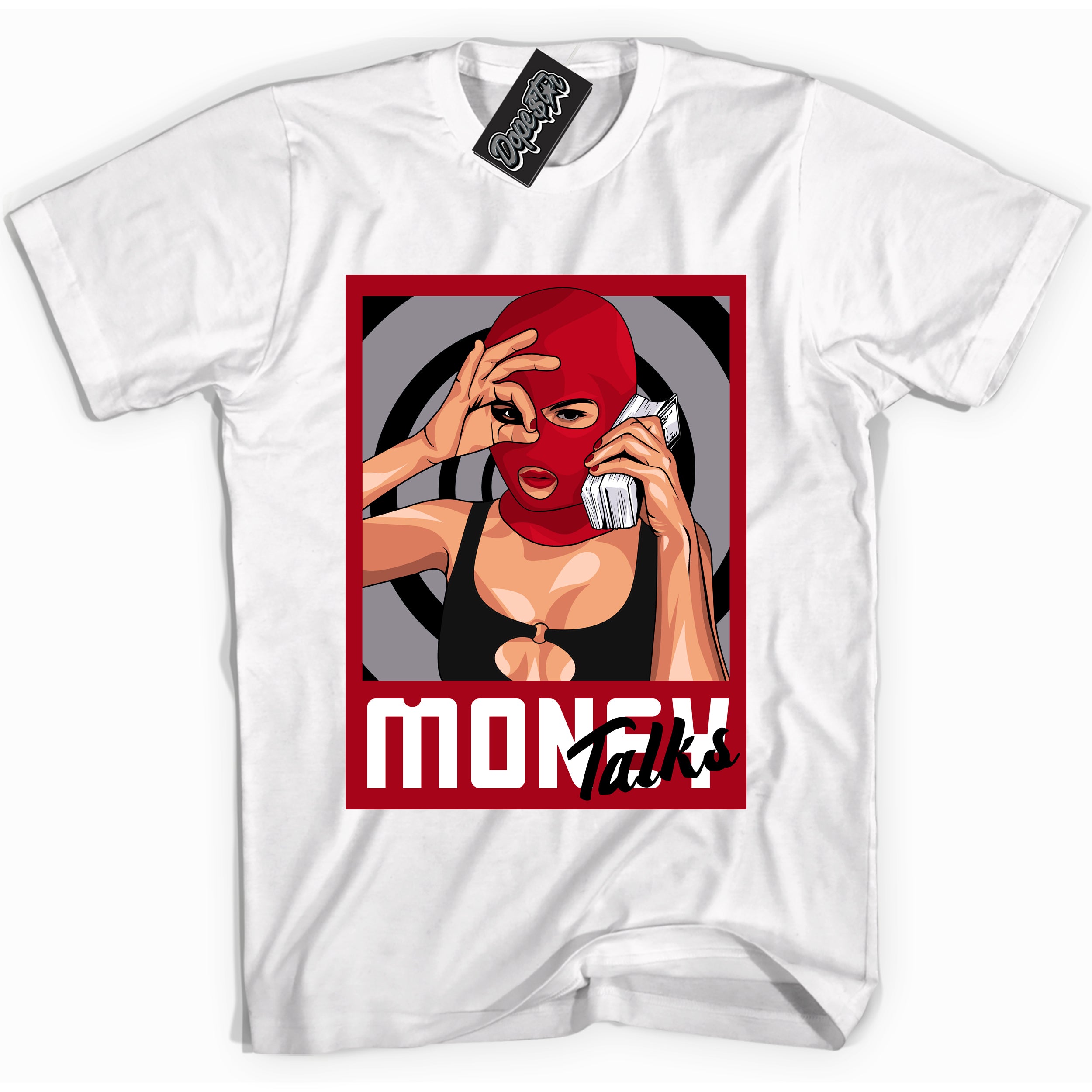 Cool White Shirt with “ Money Talks” design that perfectly matches Bred Reimagined 4s Jordans.