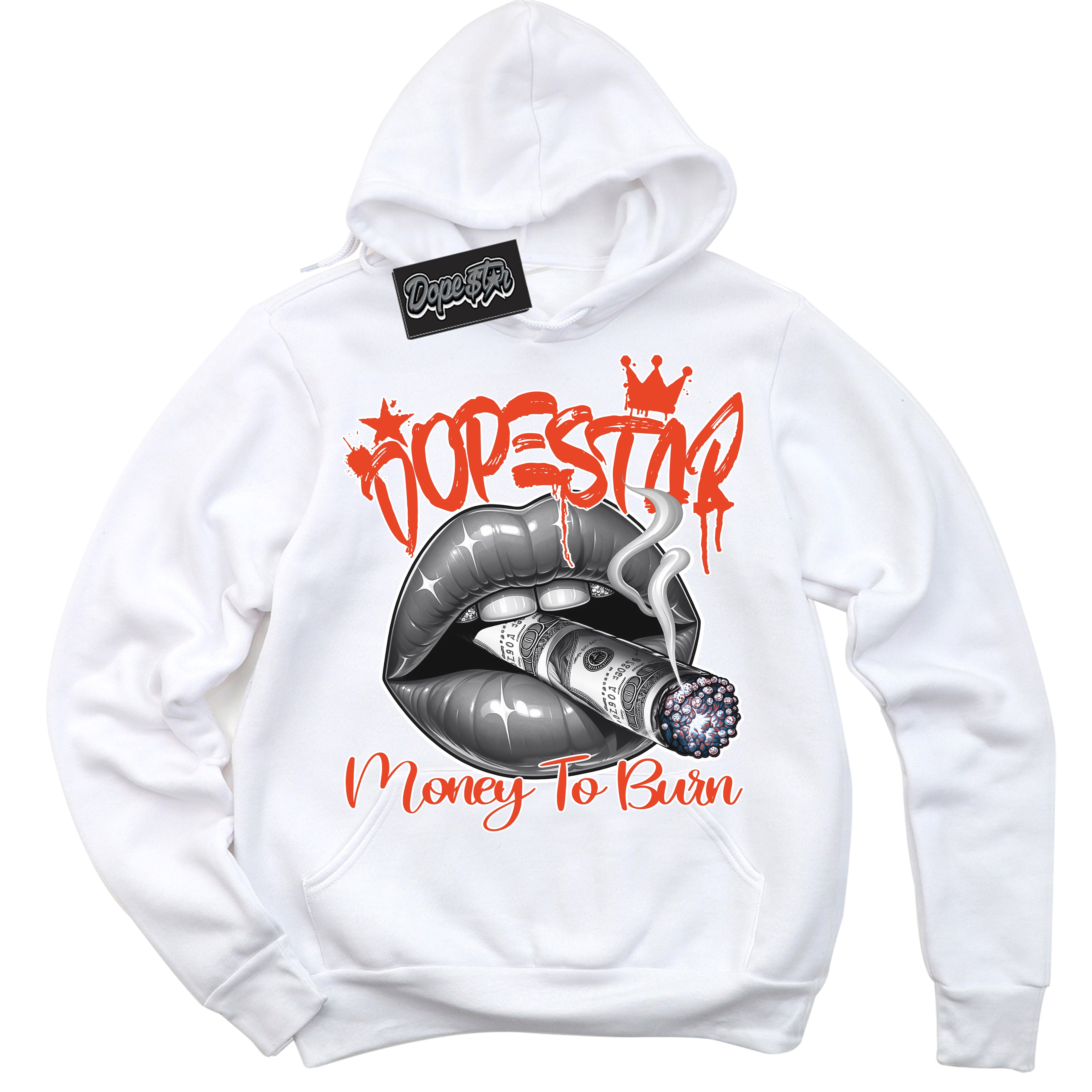 Nike Dunk Low Retro Cosmic Clay 'Money To Burn' Hoodie - White Streetwear Mockup | Sneakerhead Sweatshirt Matching Nike Dunk Low Retro Cosmic Clay | Limited Edition Urban Streetwear for Sneaker Matching OOTD | Outfits that pair perfectly with your ND Low Retro Cosmic Clay | Sneakerhead Fashion Must-Have Apparel for Men and Women.