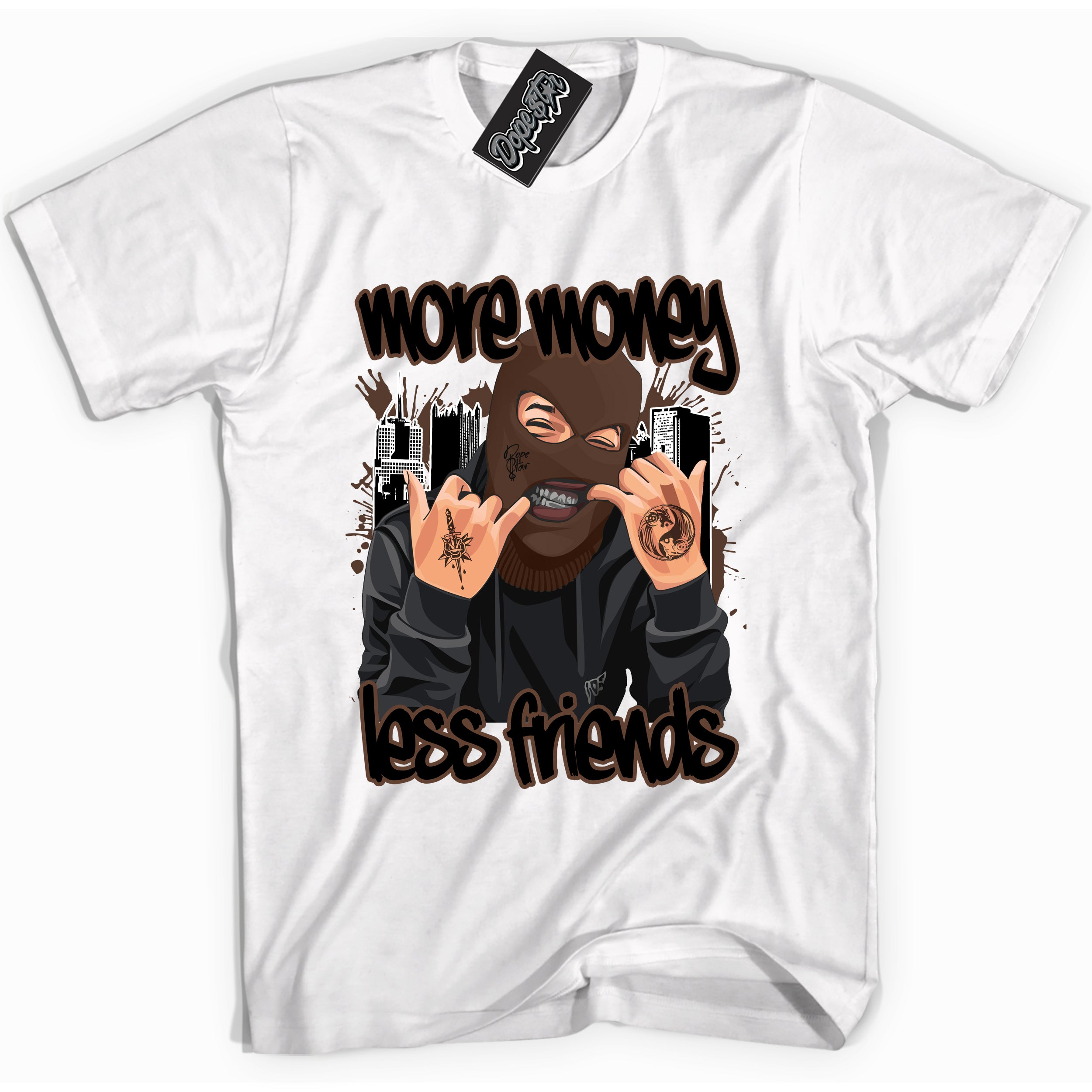 Cool White graphic tee with “ More Money Less Friends ” design, that perfectly matches Palomino 1s sneakers 