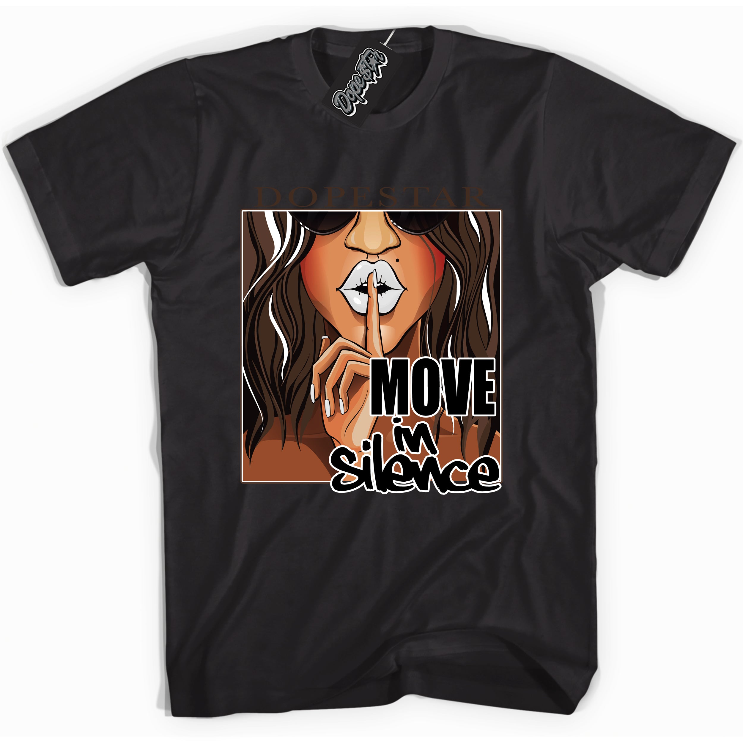 Cool Black graphic tee with “ Move In Silence ” design, that perfectly matches Palomino 1s sneakers 