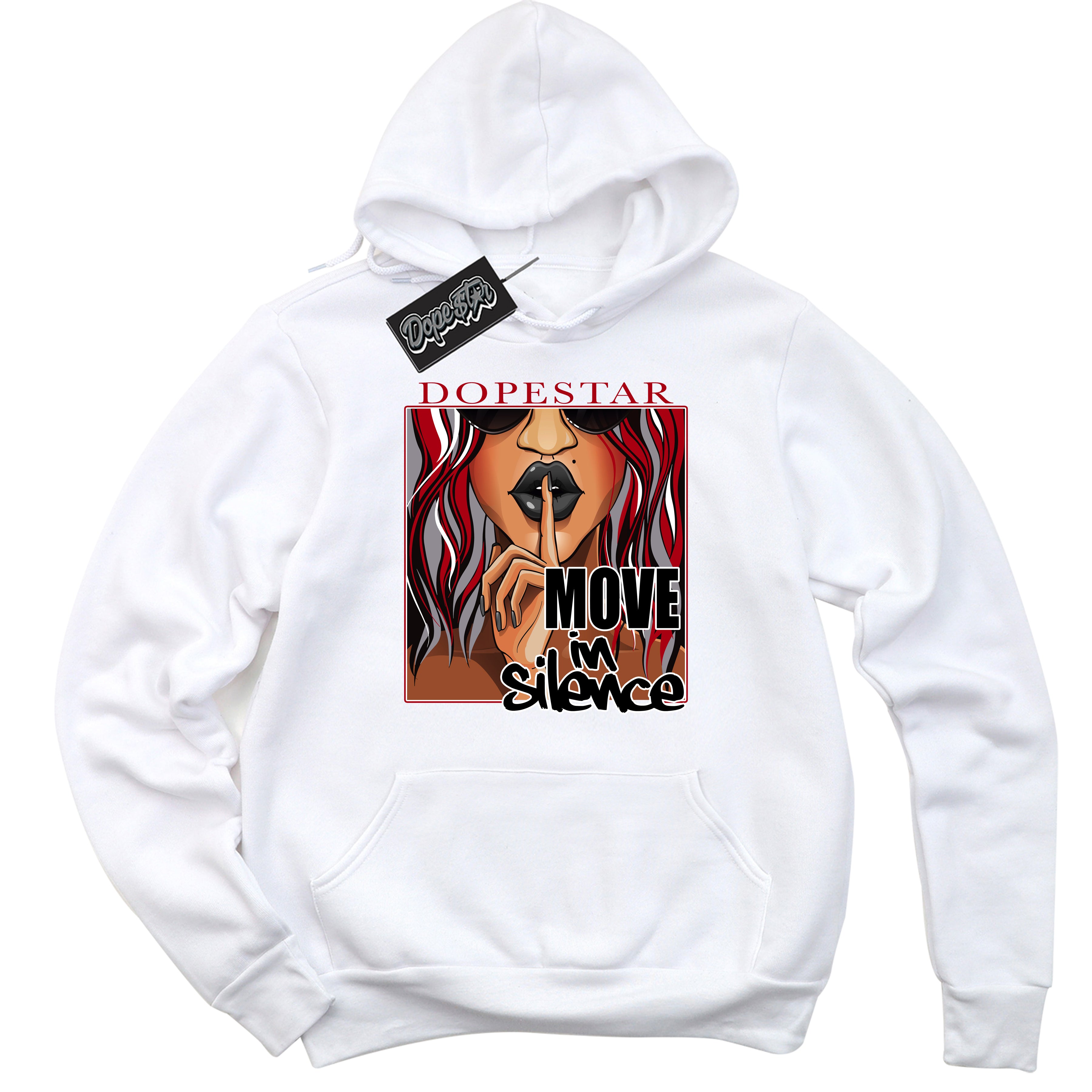 Cool White Hoodie with “ Move In Silence ”  design that Perfectly Matches Bred Reimagined 4s Jordans.