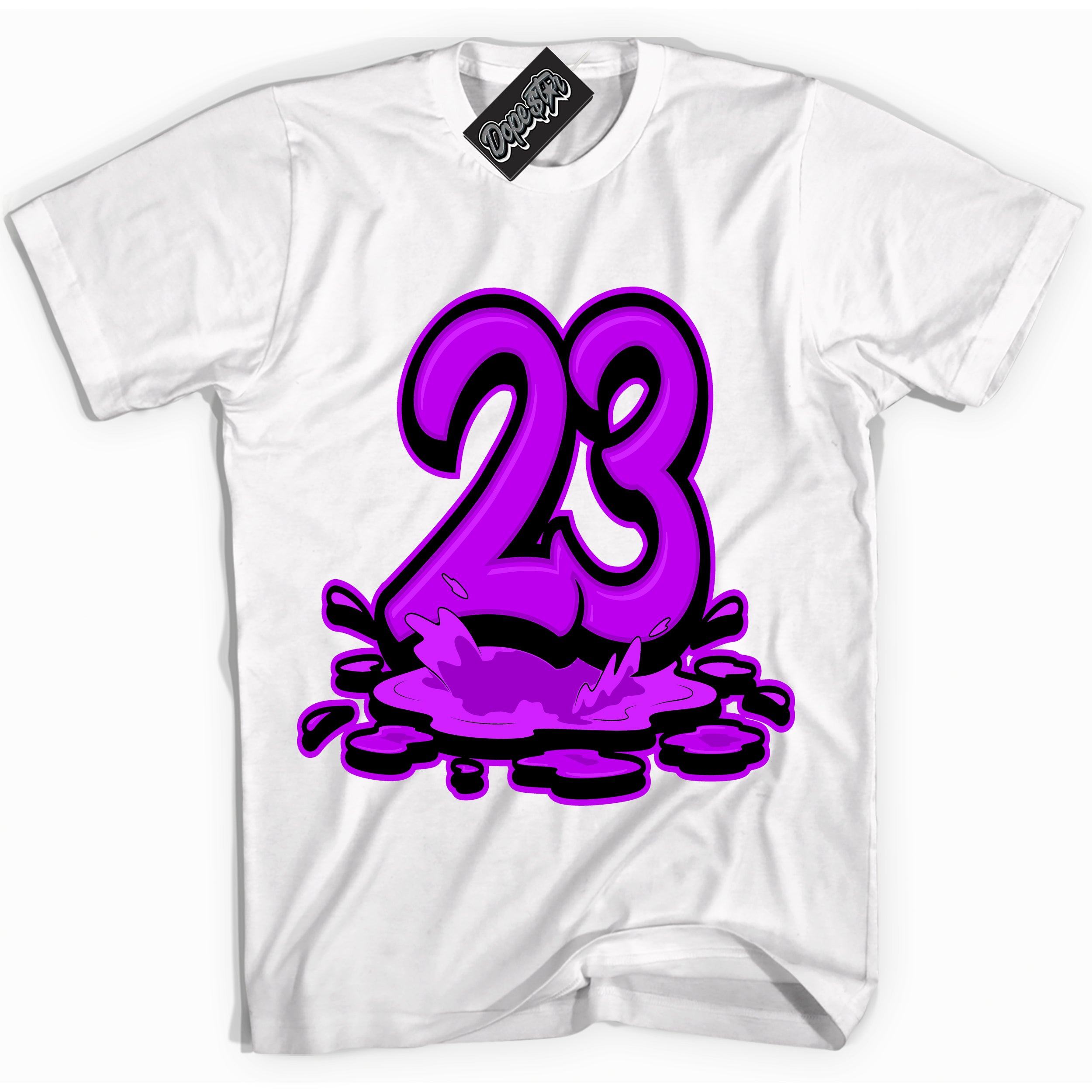 Cool White Shirt with “ 23 Melting” design that perfectly matches RTKT Genesis Dunk Sneakers.