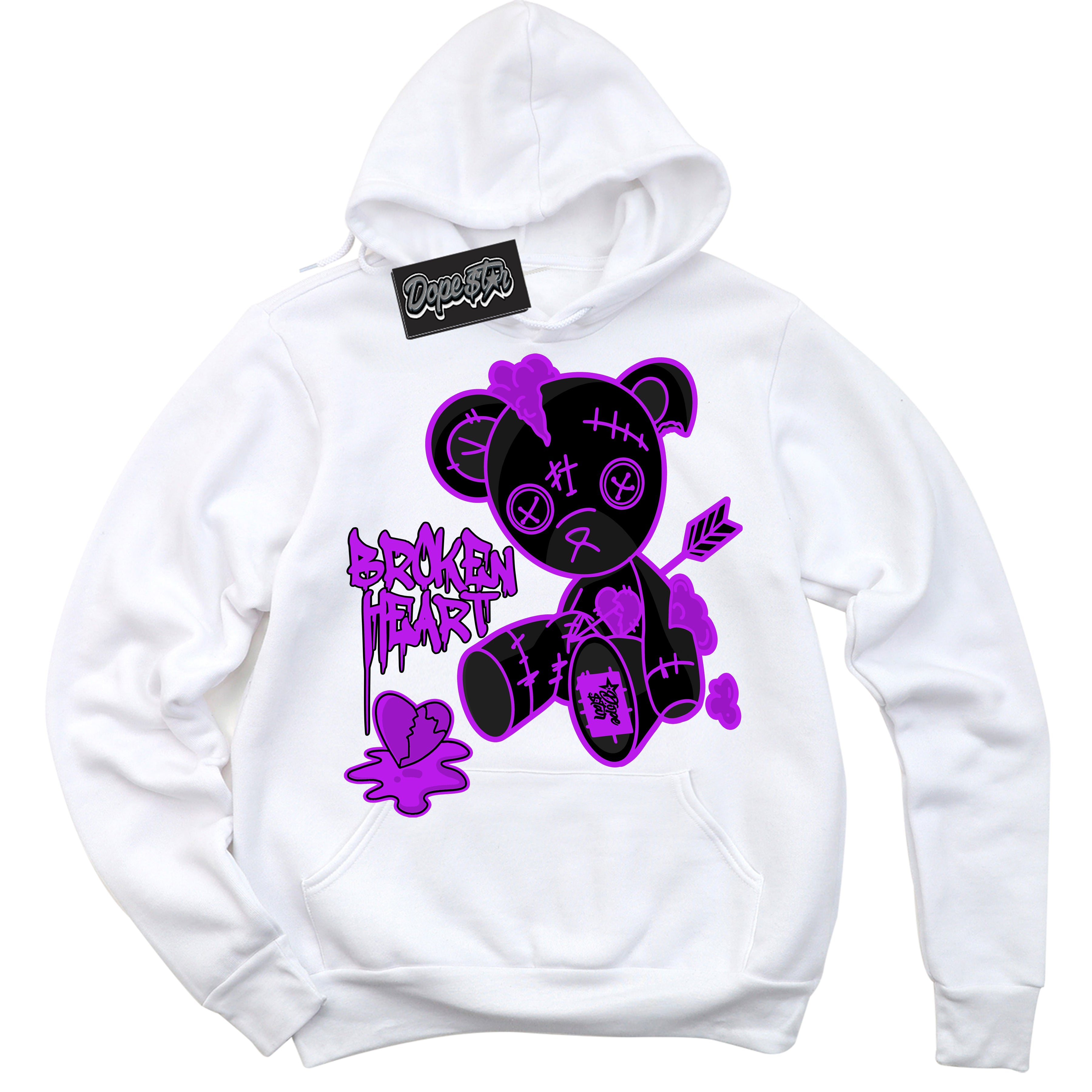 Cool White Hoodie with “ Broken Heart Bear ”  design that Perfectly Matches RTKT Genesis Dunk Sneakers.