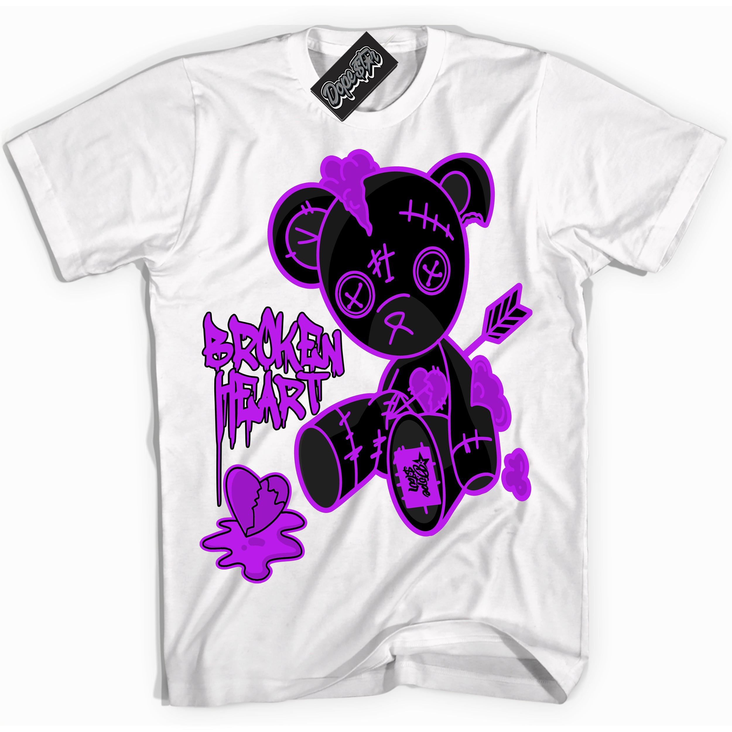 Cool White Shirt with “ Broken Heart Bear” design that perfectly matches RTKT Genesis Dunk Sneakers.