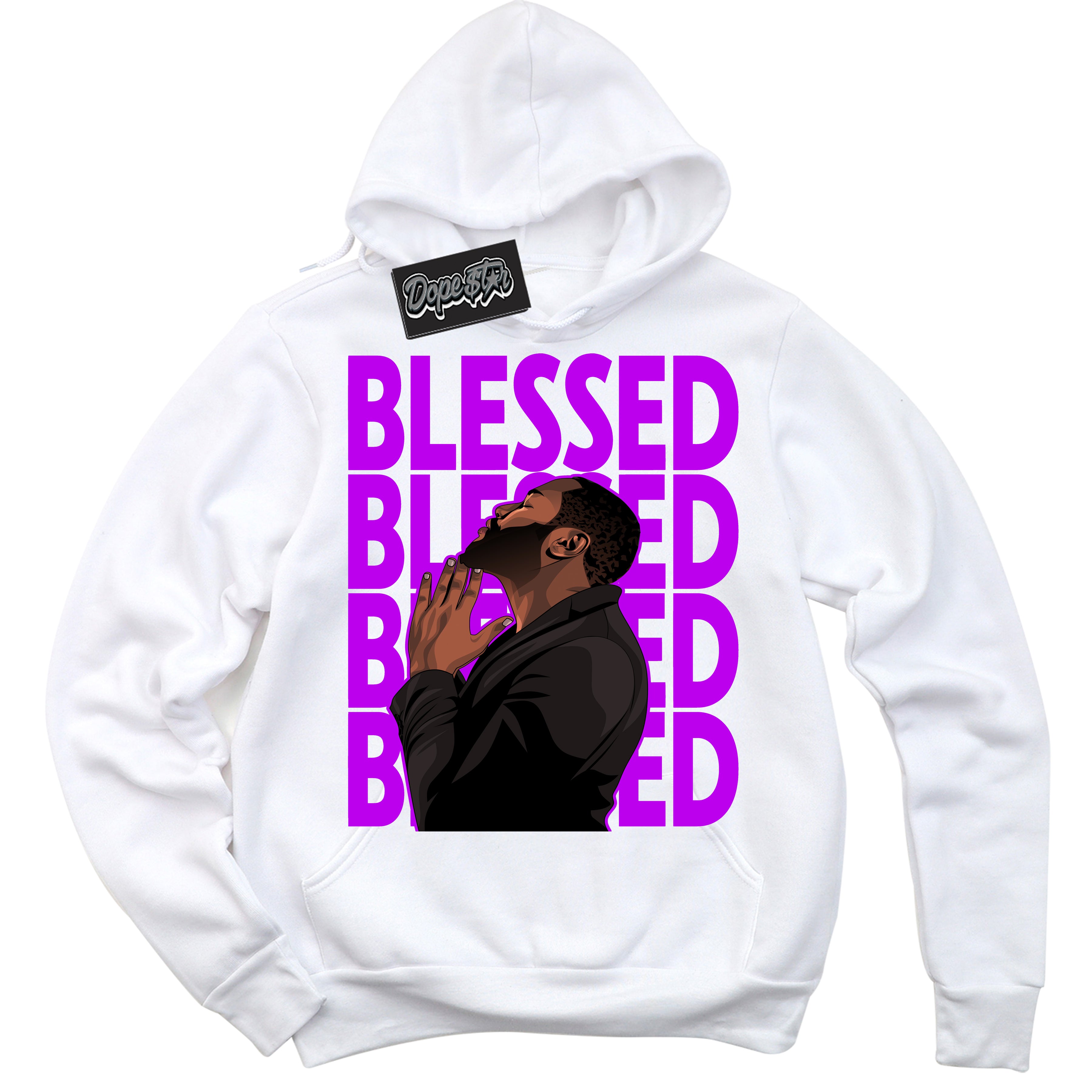 Cool White Hoodie with “ God Blessed ”  design that Perfectly Matches RTKT Genesis Dunk Sneakers.