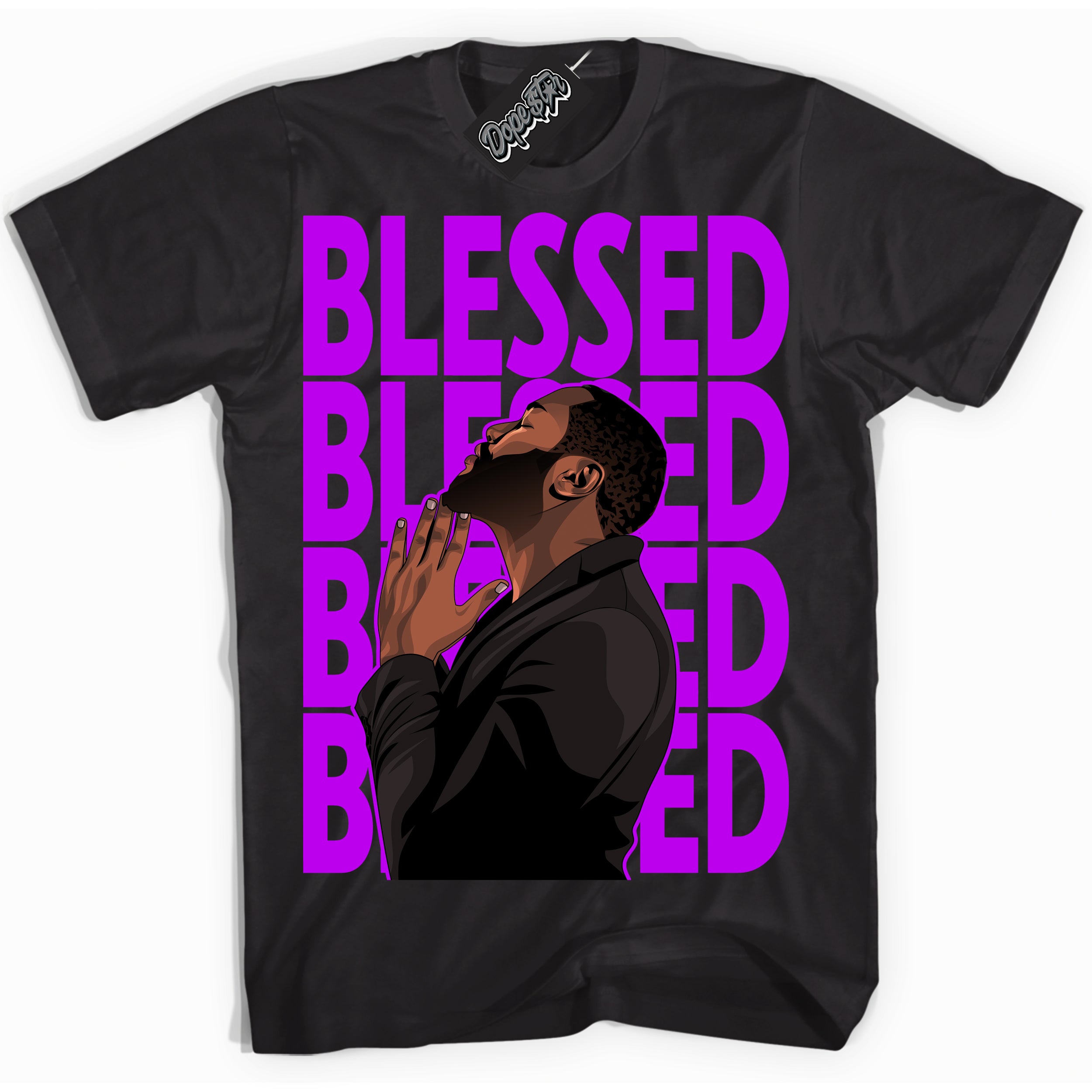 Cool Black Shirt with “ God Blessed” design that perfectly matches RTKT Genesis Dunk Sneakers.