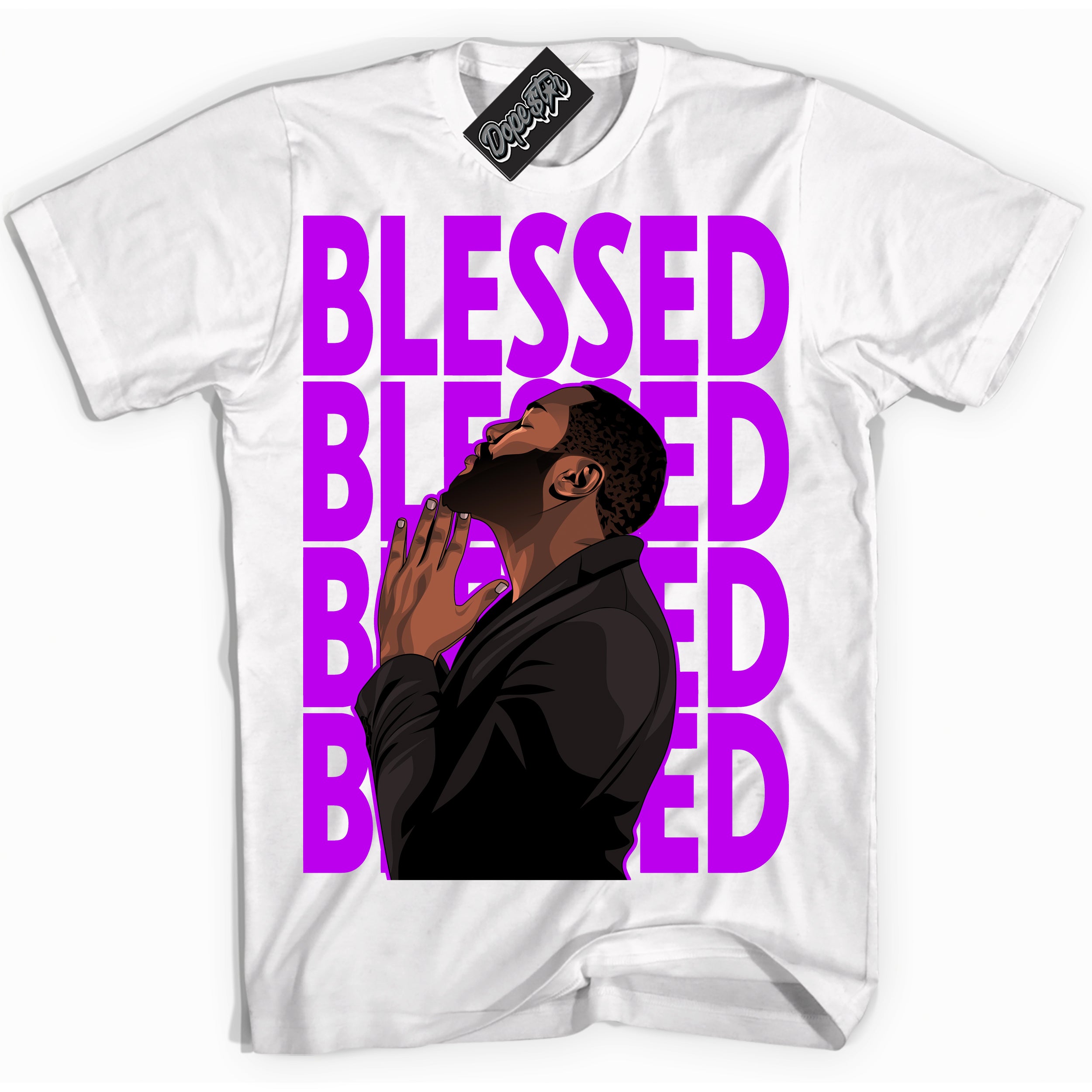 Cool White Shirt with “ God Blessed” design that perfectly matches RTKT Genesis Dunk Sneakers.