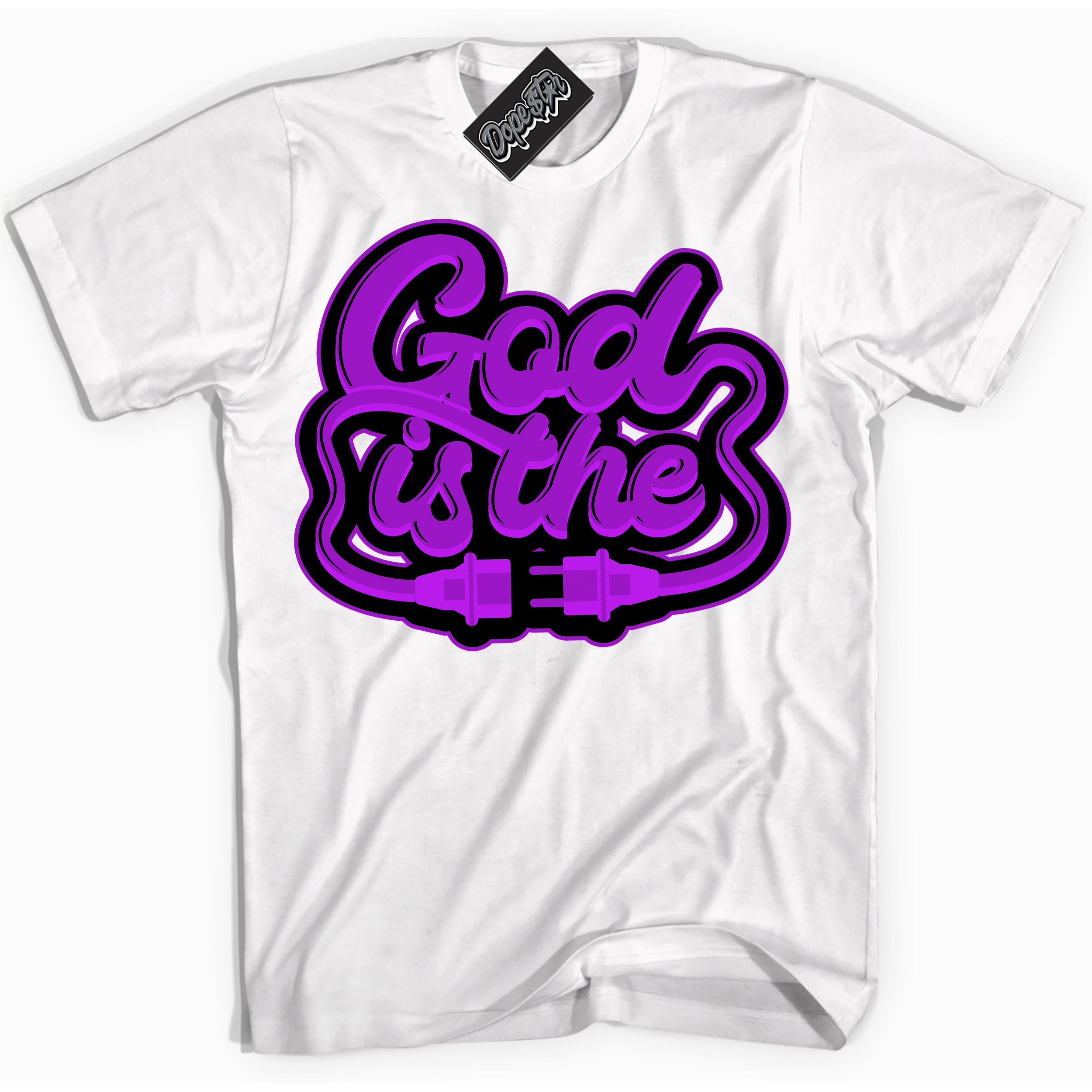 Cool White Shirt with “ God Is The” design that perfectly matches RTKT Genesis Dunk Sneakers.