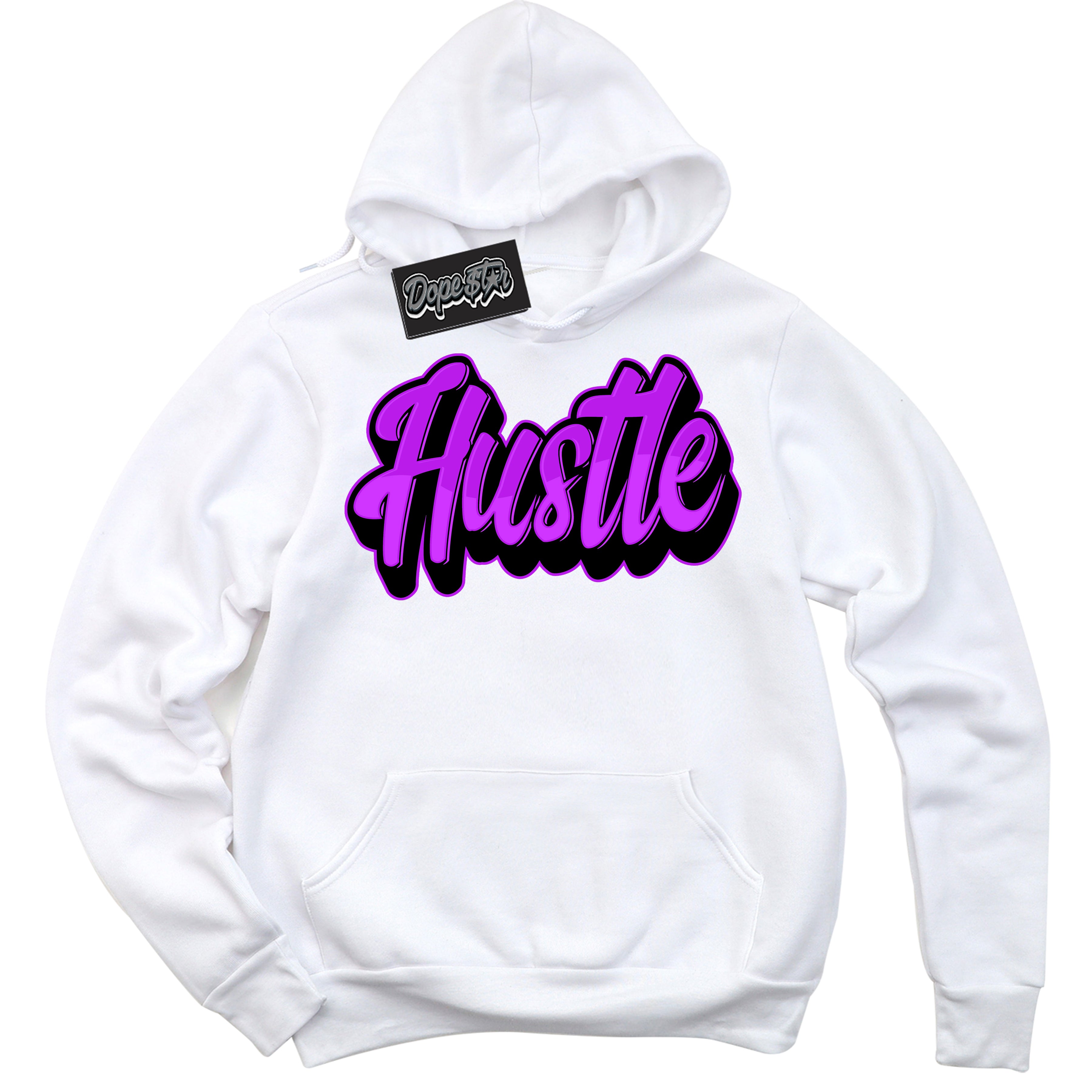 Cool White Hoodie with “ Hustle ”  design that Perfectly Matches RTKT Genesis Dunk Sneakers.