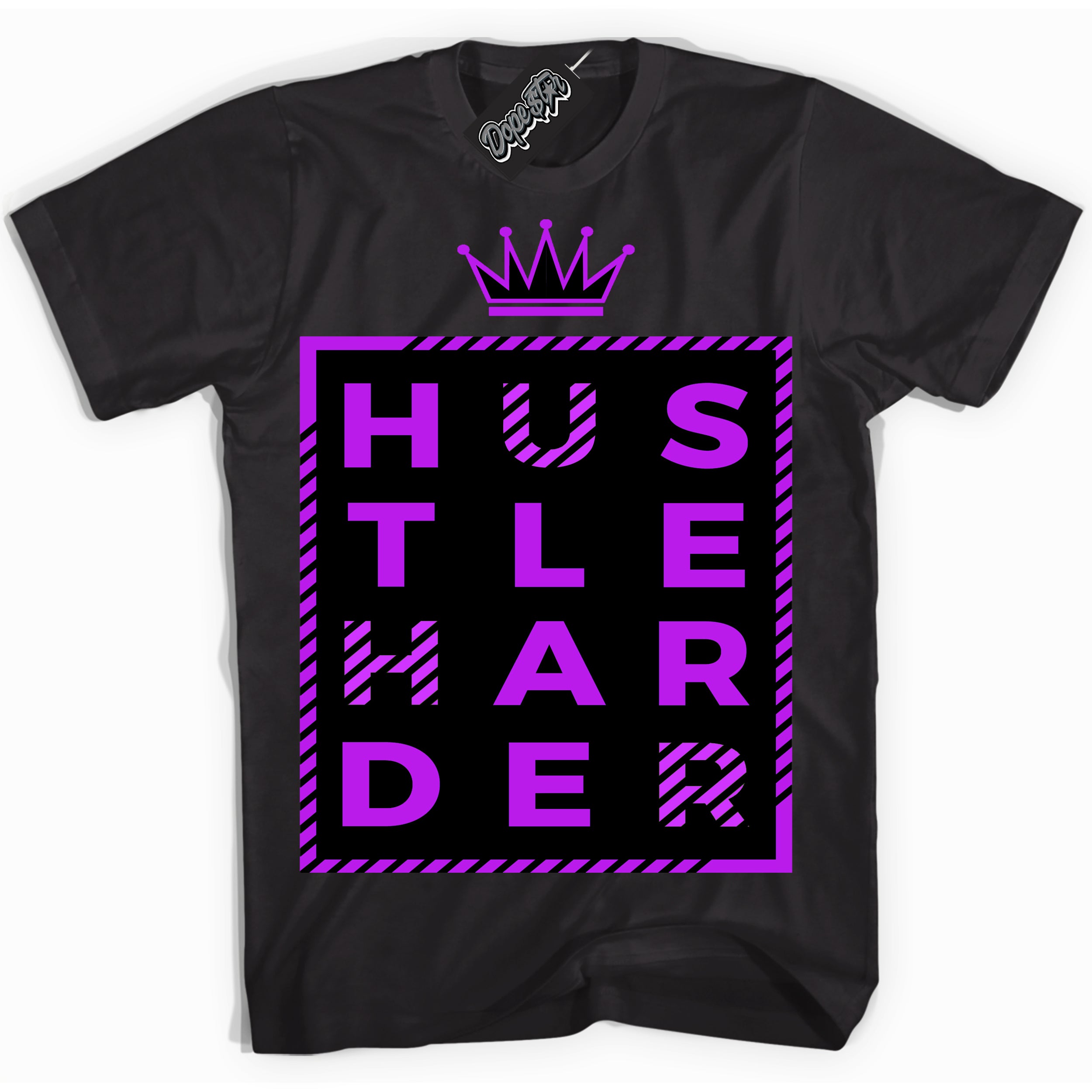 Cool Black Shirt with “ Hustle Harder” design that perfectly matches RTKT Genesis Dunk Sneakers.