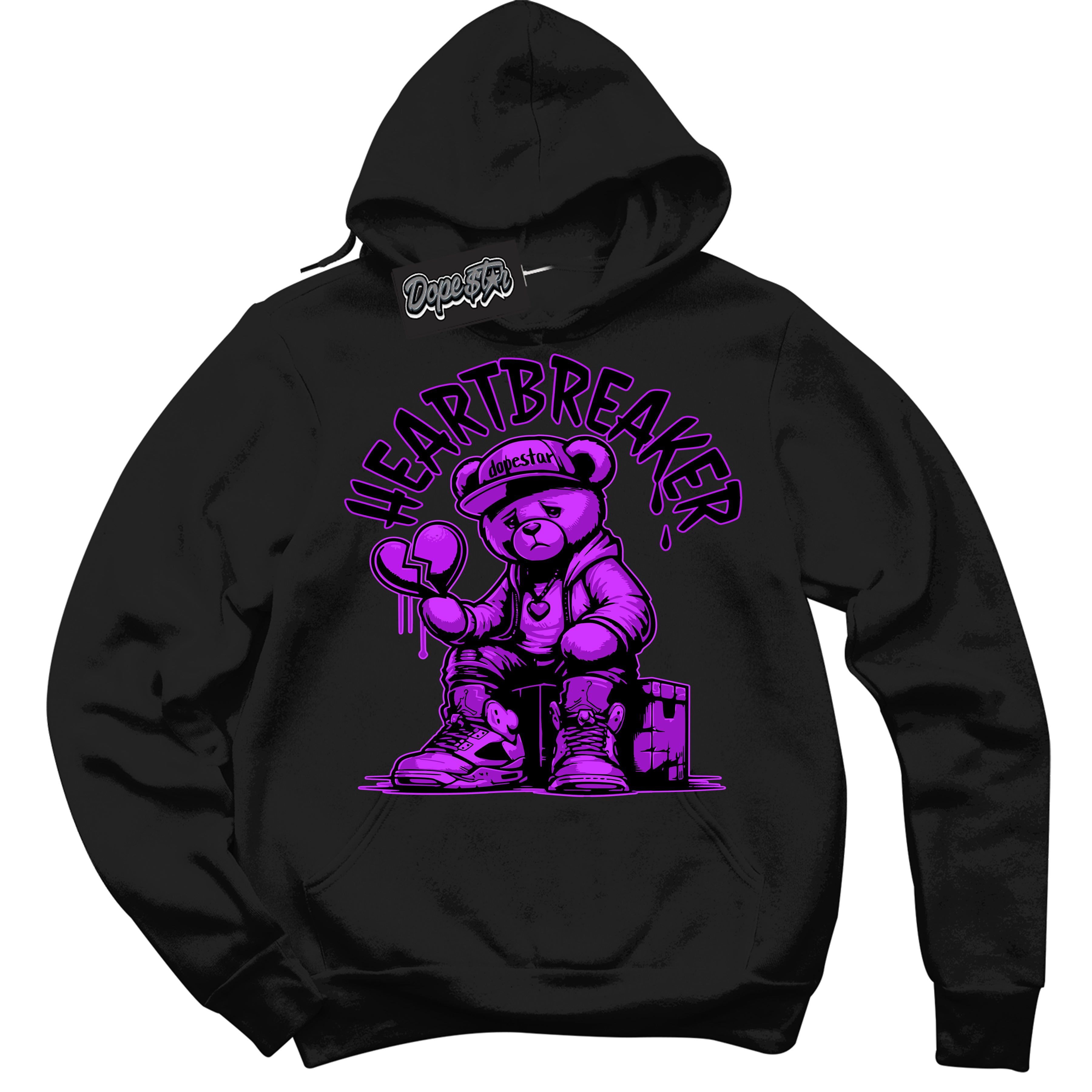 Cool Black Hoodie with “ Heartbreaker Bear ”  design that Perfectly Matches RTKT Genesis Dunk Sneakers.