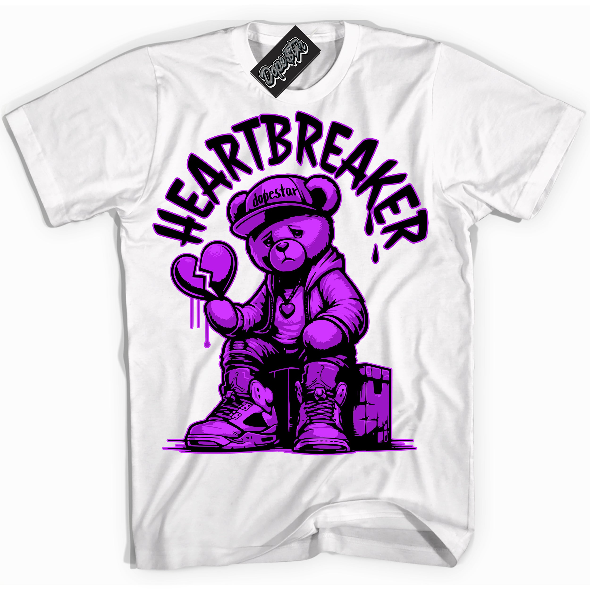 Cool White Shirt with “ Heartbreaker Bear” design that perfectly matches RTKT Genesis Dunk Sneakers.