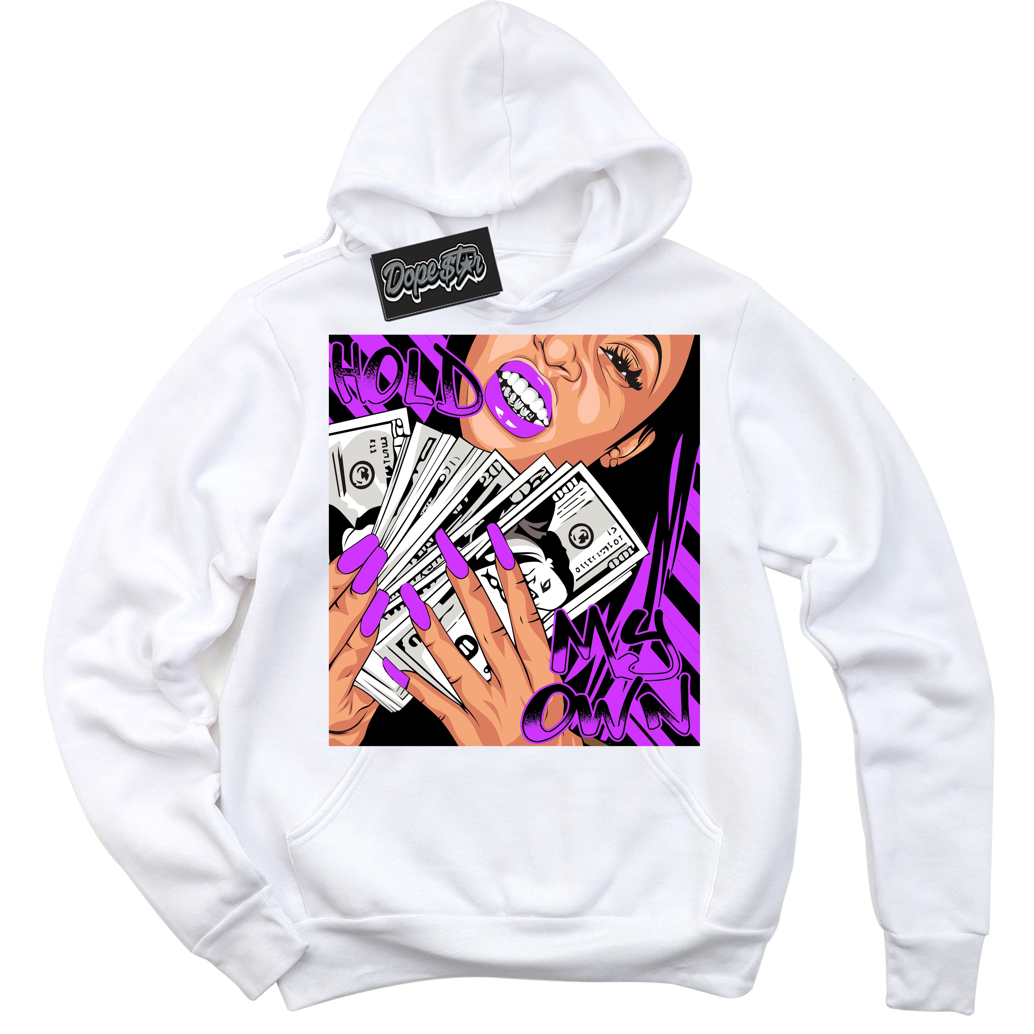 Cool White Hoodie with “ Hold My Own ”  design that Perfectly Matches RTKT Genesis Dunk Sneakers.