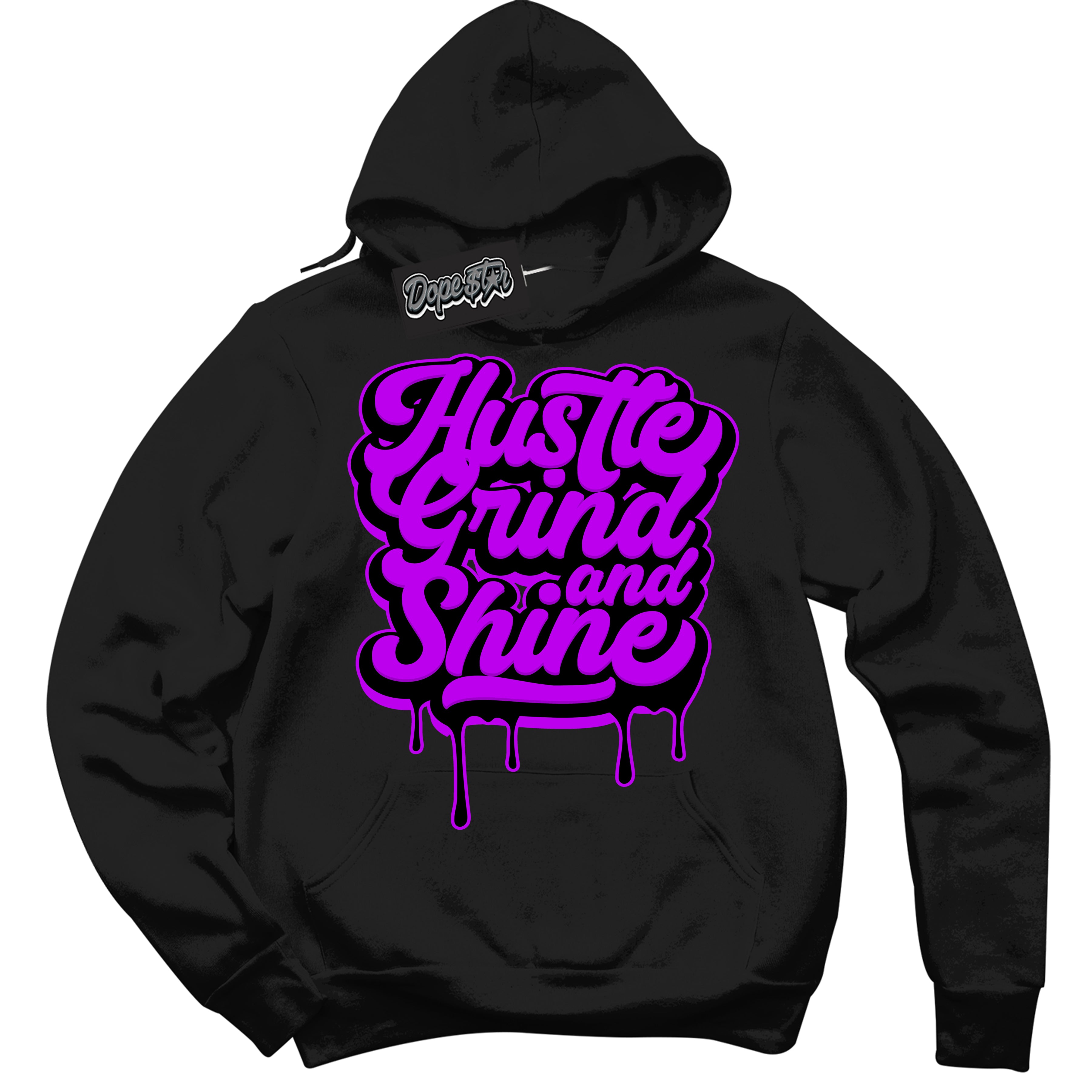 Cool Black Hoodie with “ Hustle Grind And Shine ”  design that Perfectly Matches RTKT Genesis Dunk Sneakers.