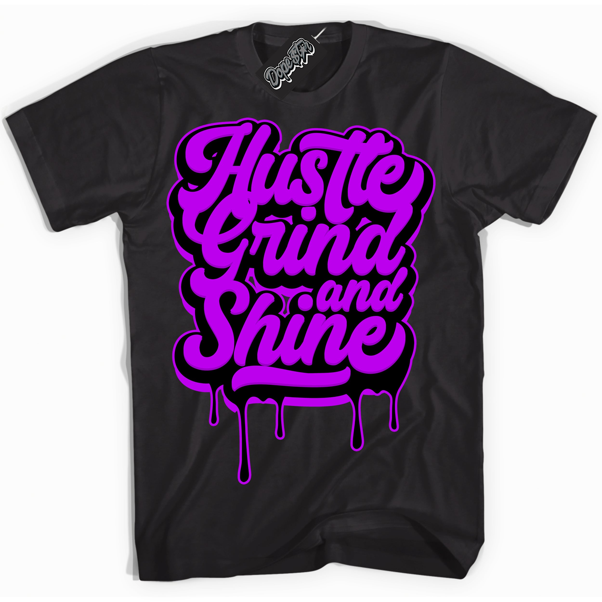 Cool Black Shirt with “ Hustle Grind And Shine” design that perfectly matches RTKT Genesis Dunk Sneakers.